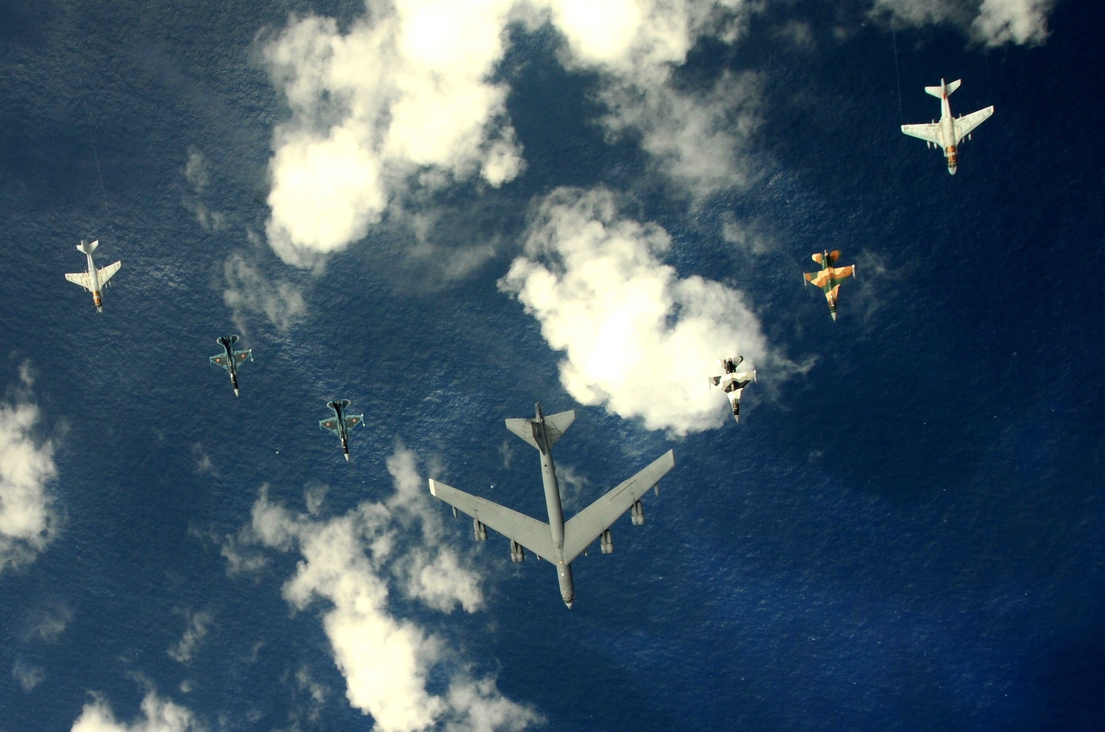 several assorted planes, military, airplane, clouds, sea, Boeing B-52 Stratofortress