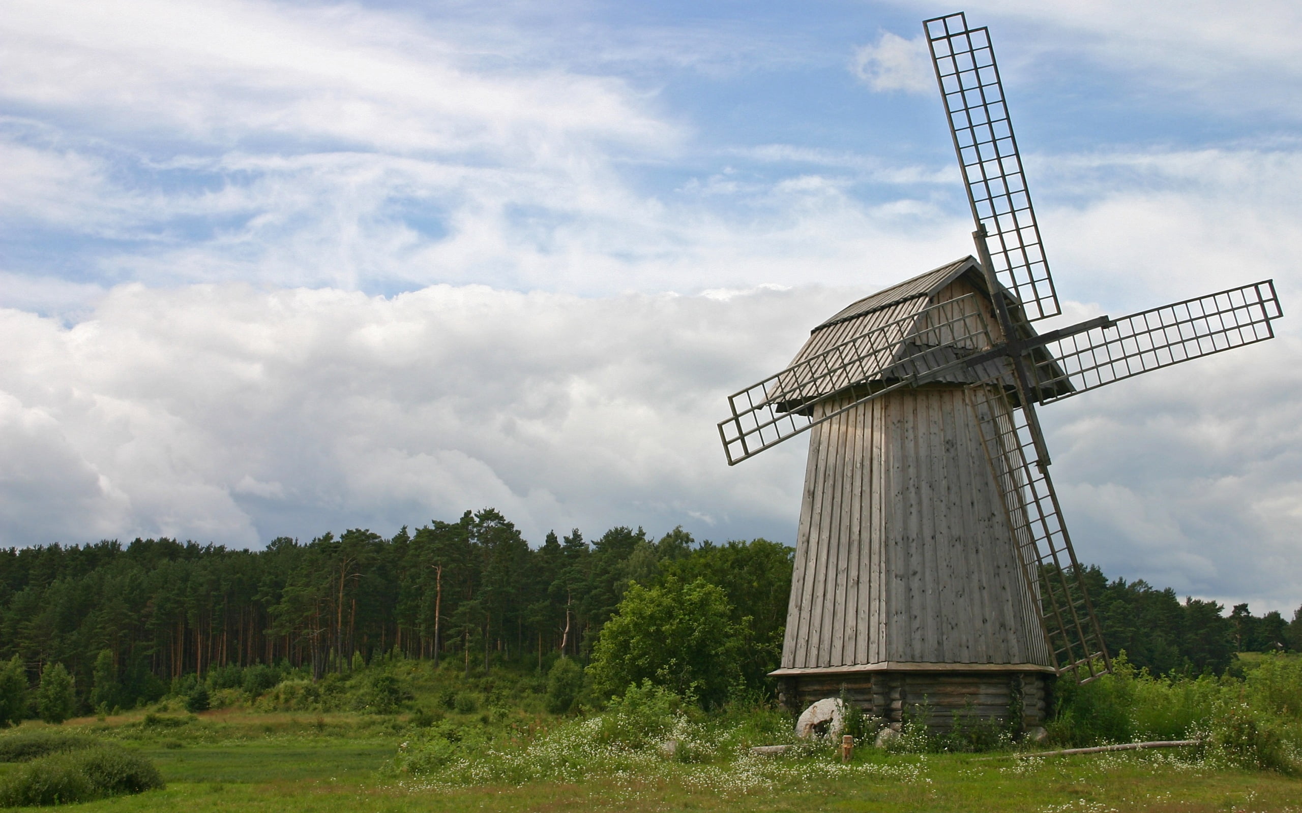 brown wind mill, wings, wooden, trees, windmill, nature, rural Scene
