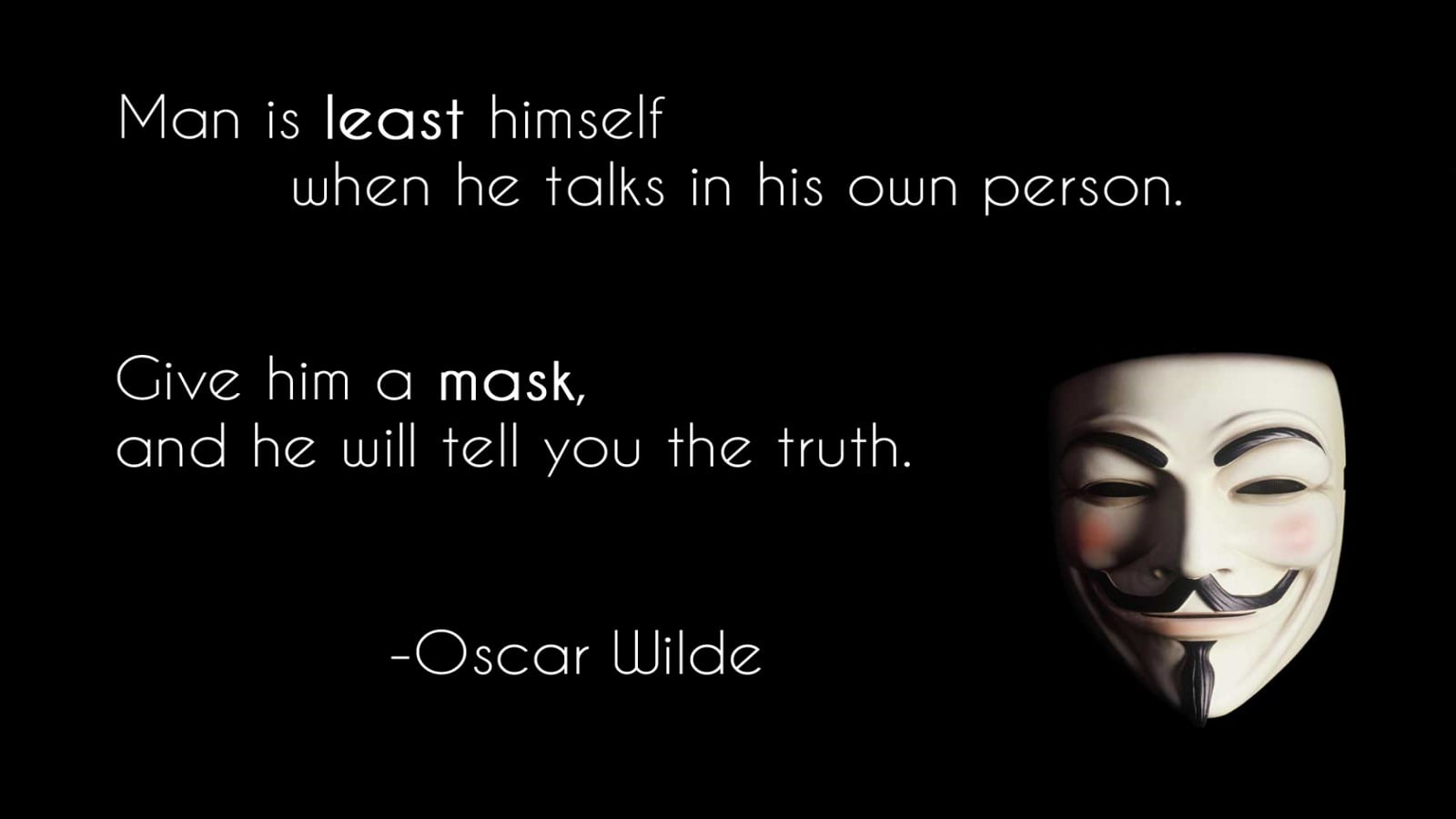 Guy Fawkes mask with text overlay, Anonymous, quote, minimalism