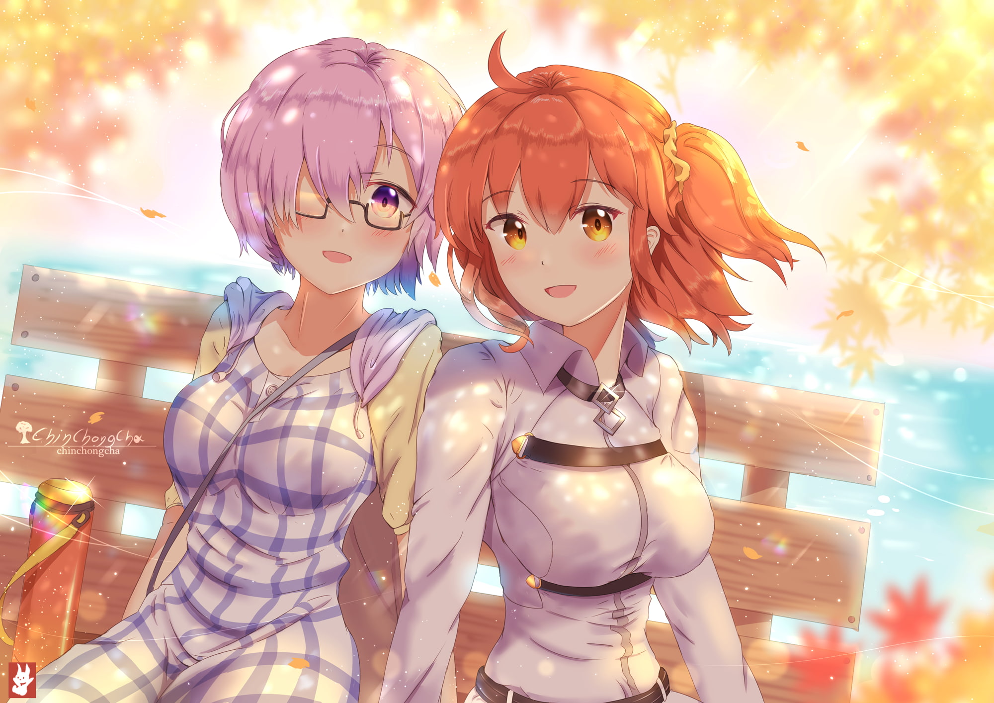 matthew kyrielite, gudako, fate grand order, shielder, smiling