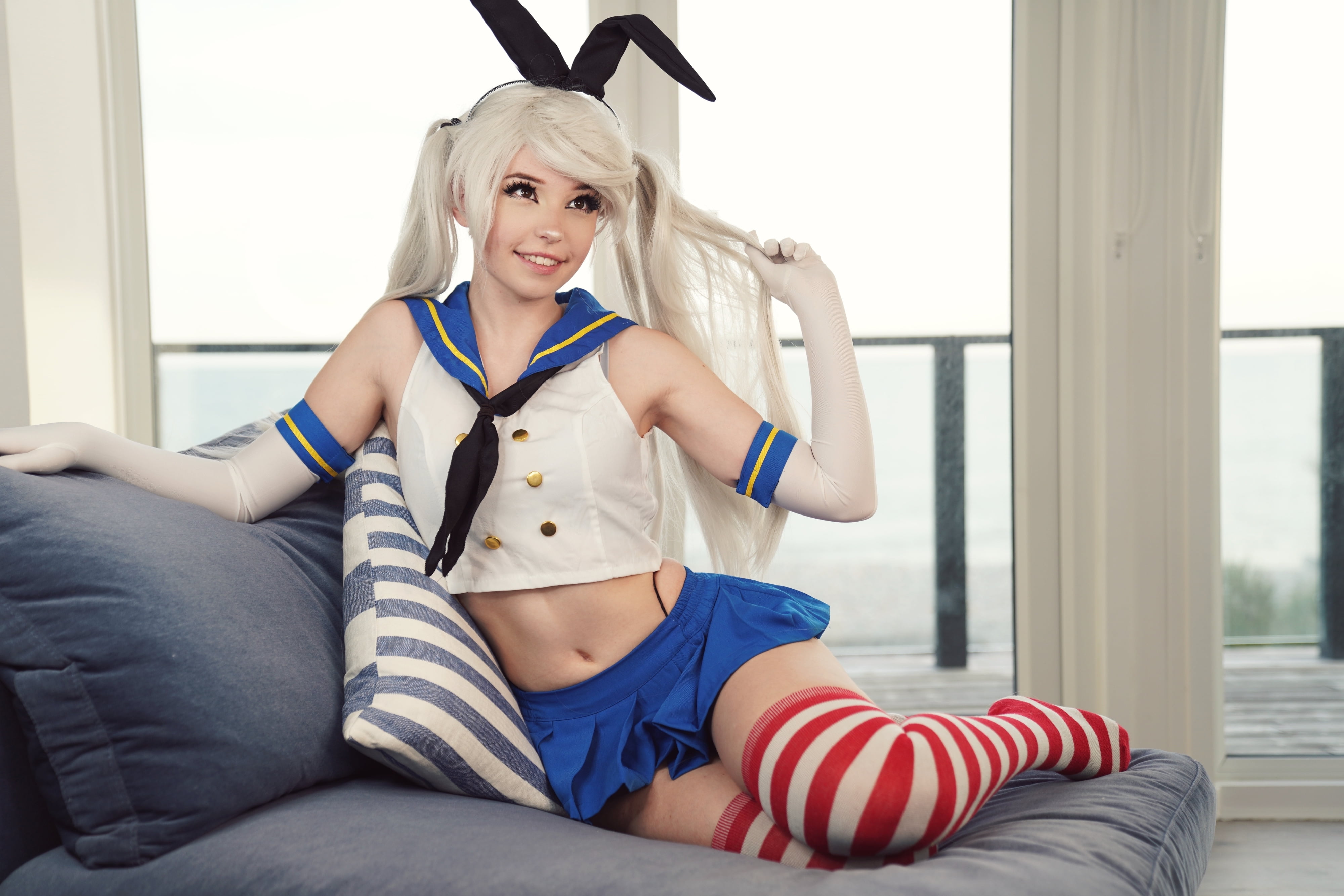 Belle Delphine, women, model, blonde, pigtails, cosplay, Kantai Collection