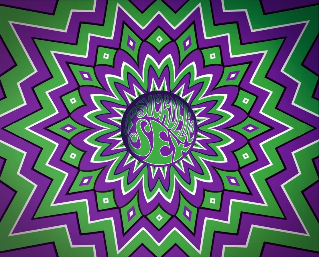 green, purple, and white optical illusion, psychedelic, hippie