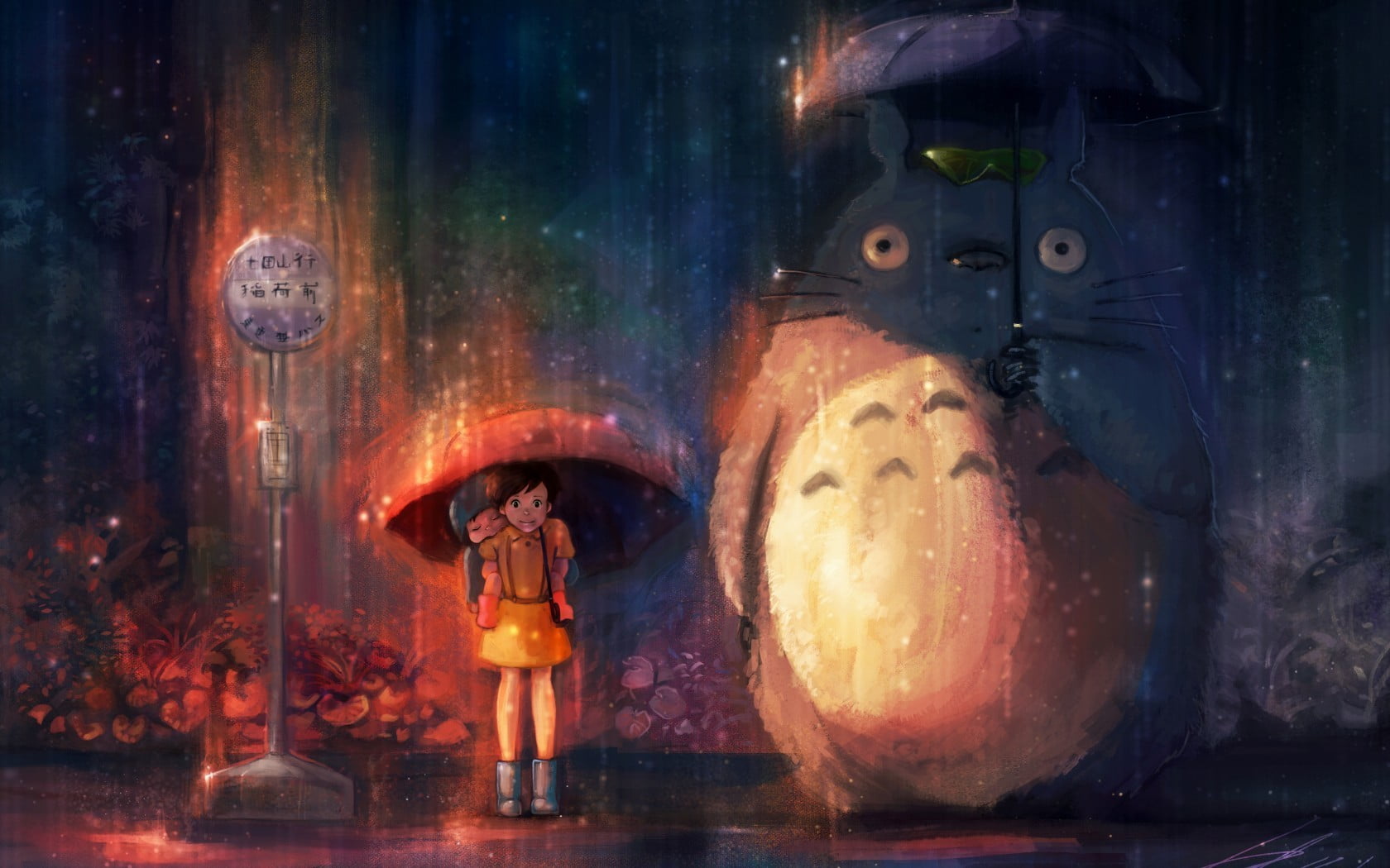 Totoro wallpaper, Studio Ghibli, anime, My Neighbor Totoro, night