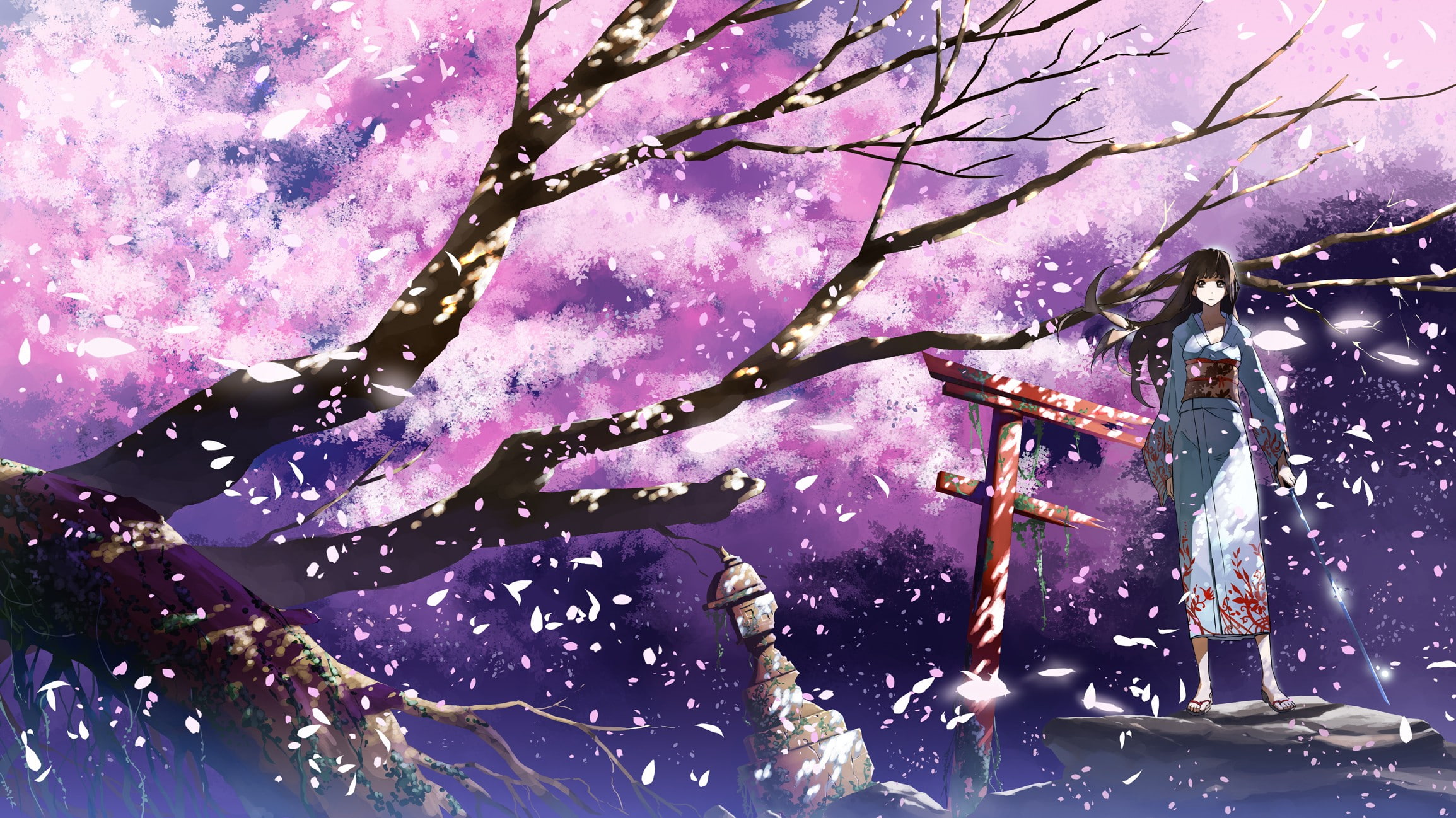 anime, cherry blossom, spring, anime girls, original characters