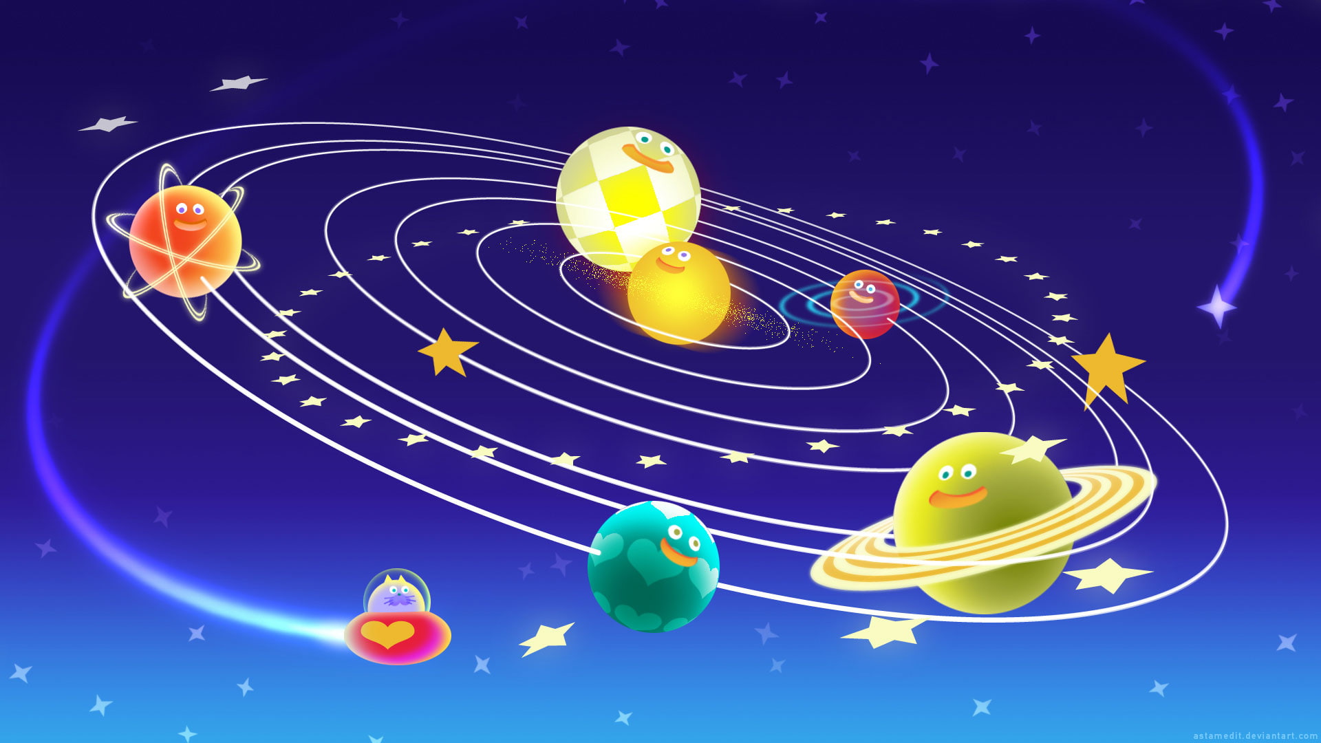humor, colorful, space, planet, Sun, Solar System, stars, smiling
