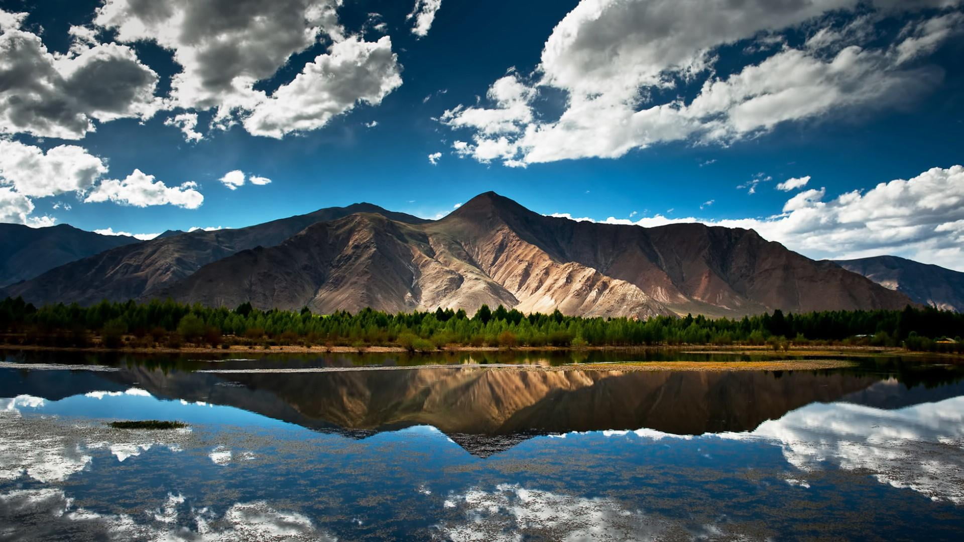 reflection, reflected, mountains, mirror, water, clouds, scenics - nature