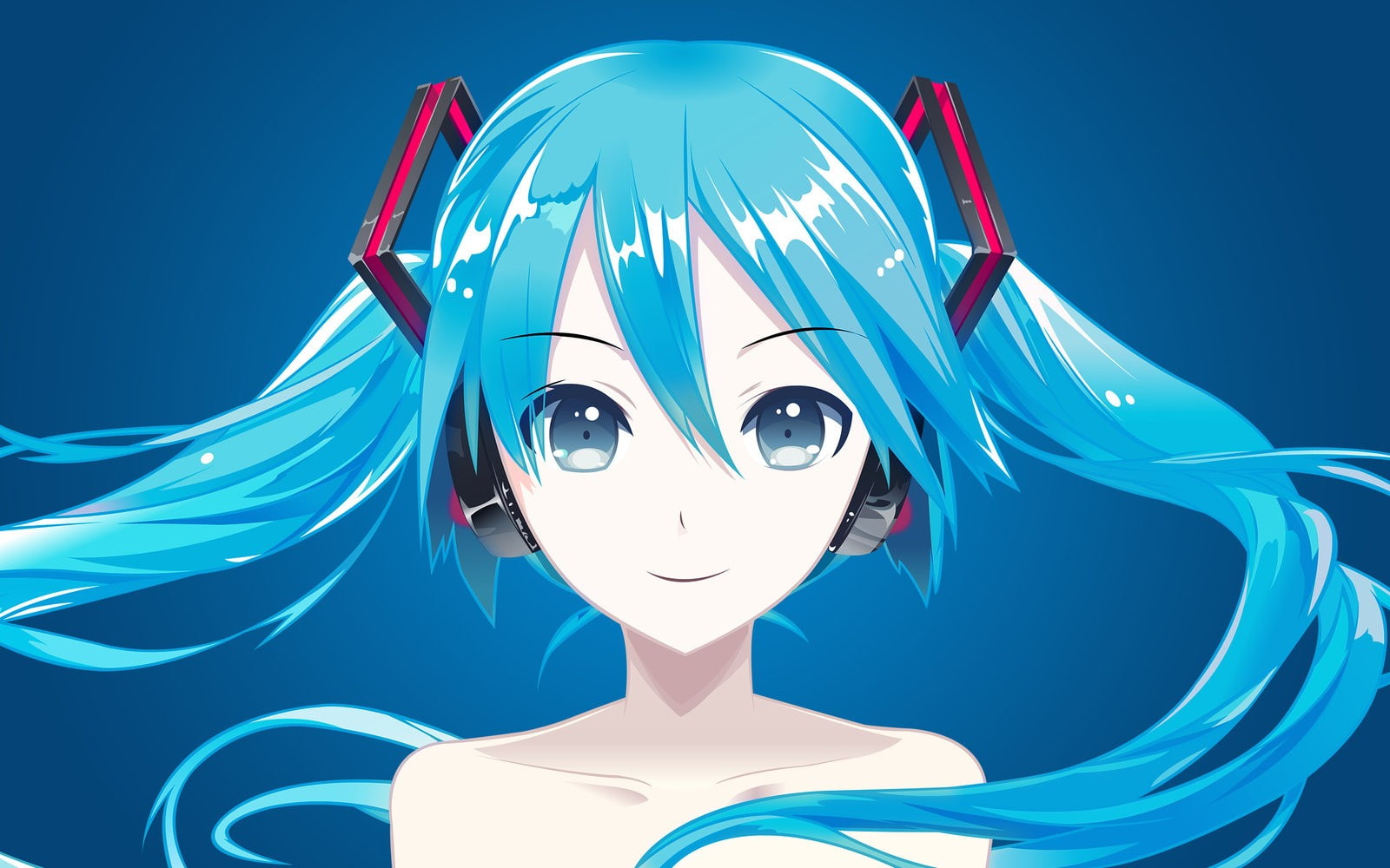 blue hair, vector, Hatsune Miku, simple background