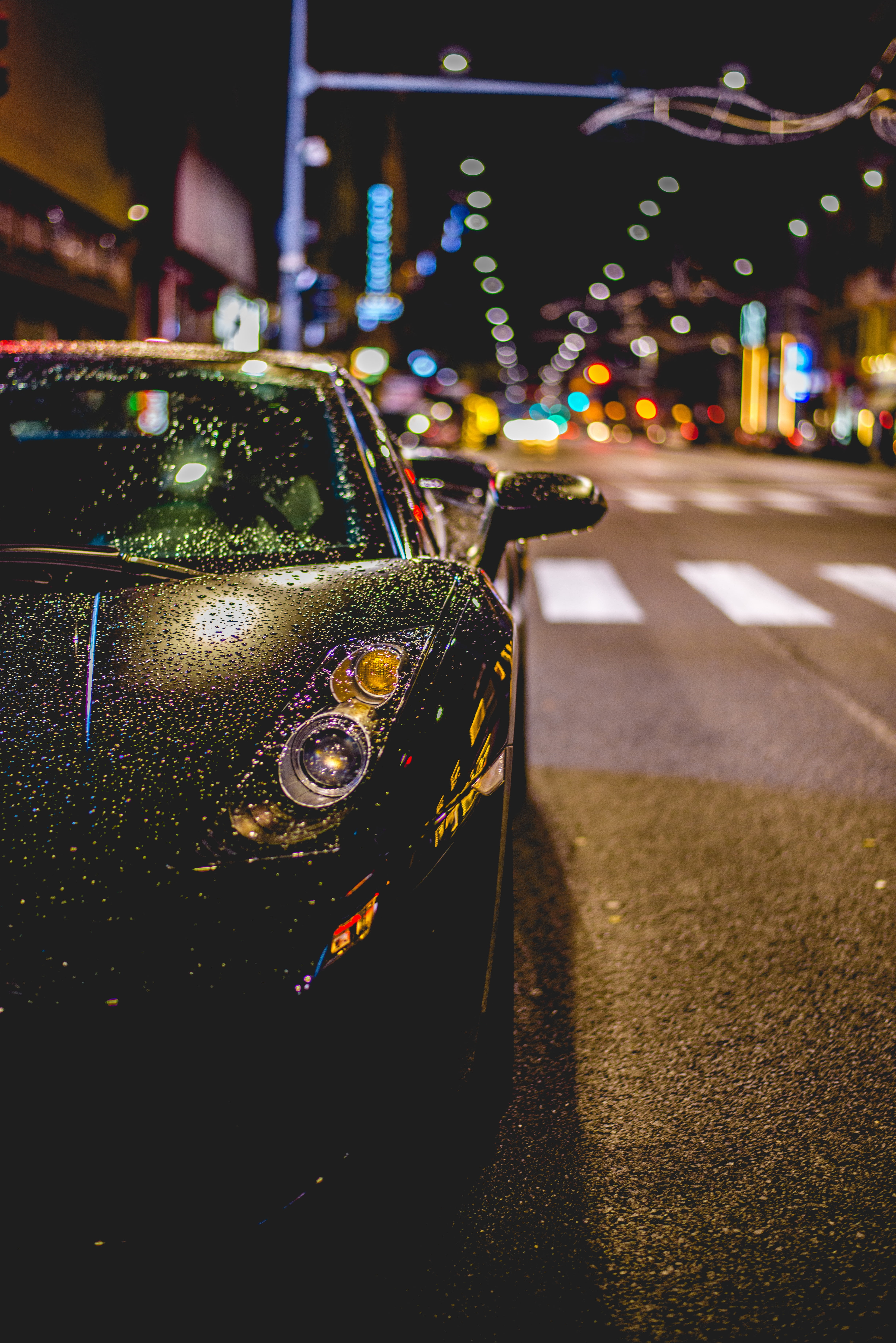 car, street, night, road, Lamborghini Aventador J, black cars
