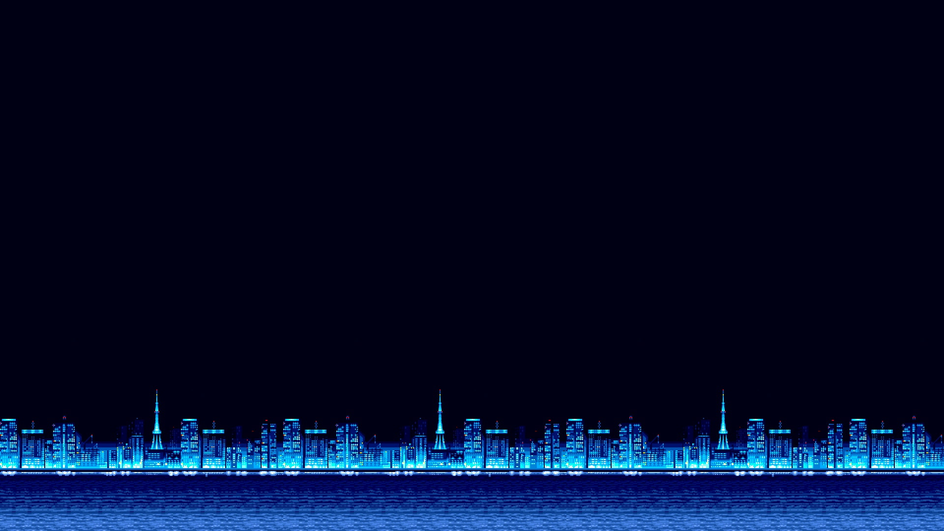 Minimalism, Blue, The city, Background, Pixels, 8bit, Electronic