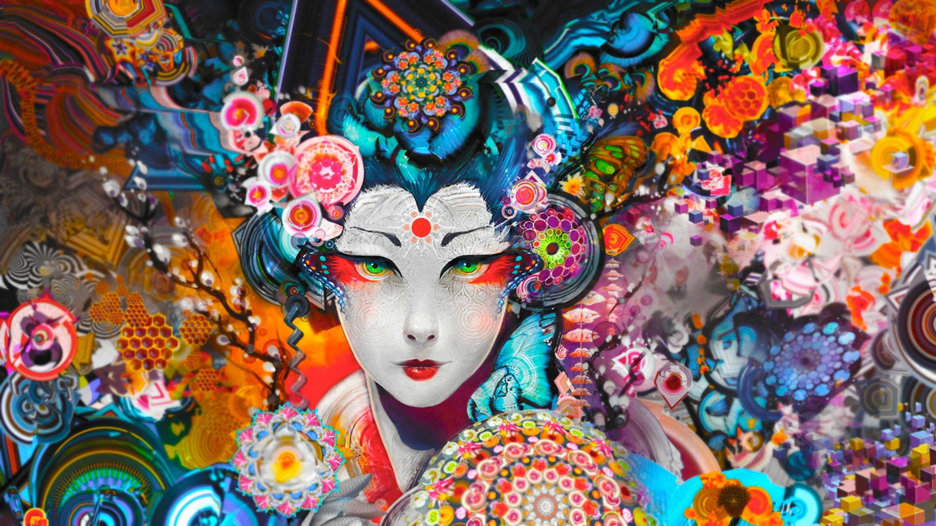 abstract, geisha, colorful