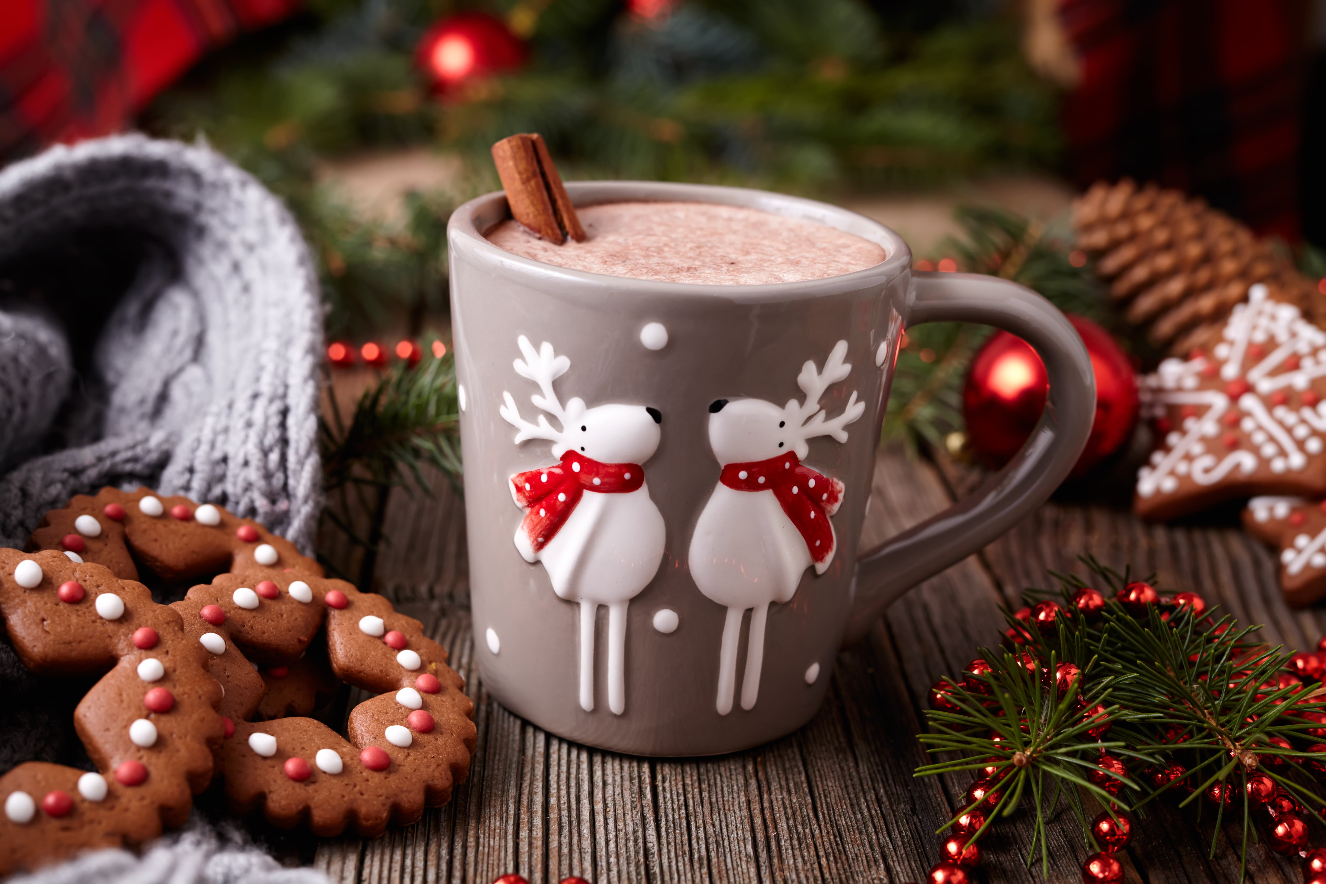 gray and white coffee mug, New Year, cookies, Christmas, cakes