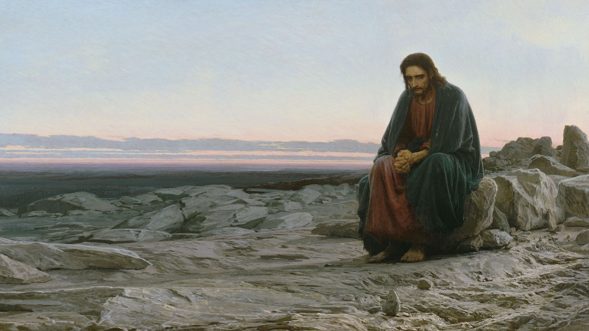 ivan kramskoy sitting barefoot artwork classic art painting jesus christ sadness alone rock desert christianity religion