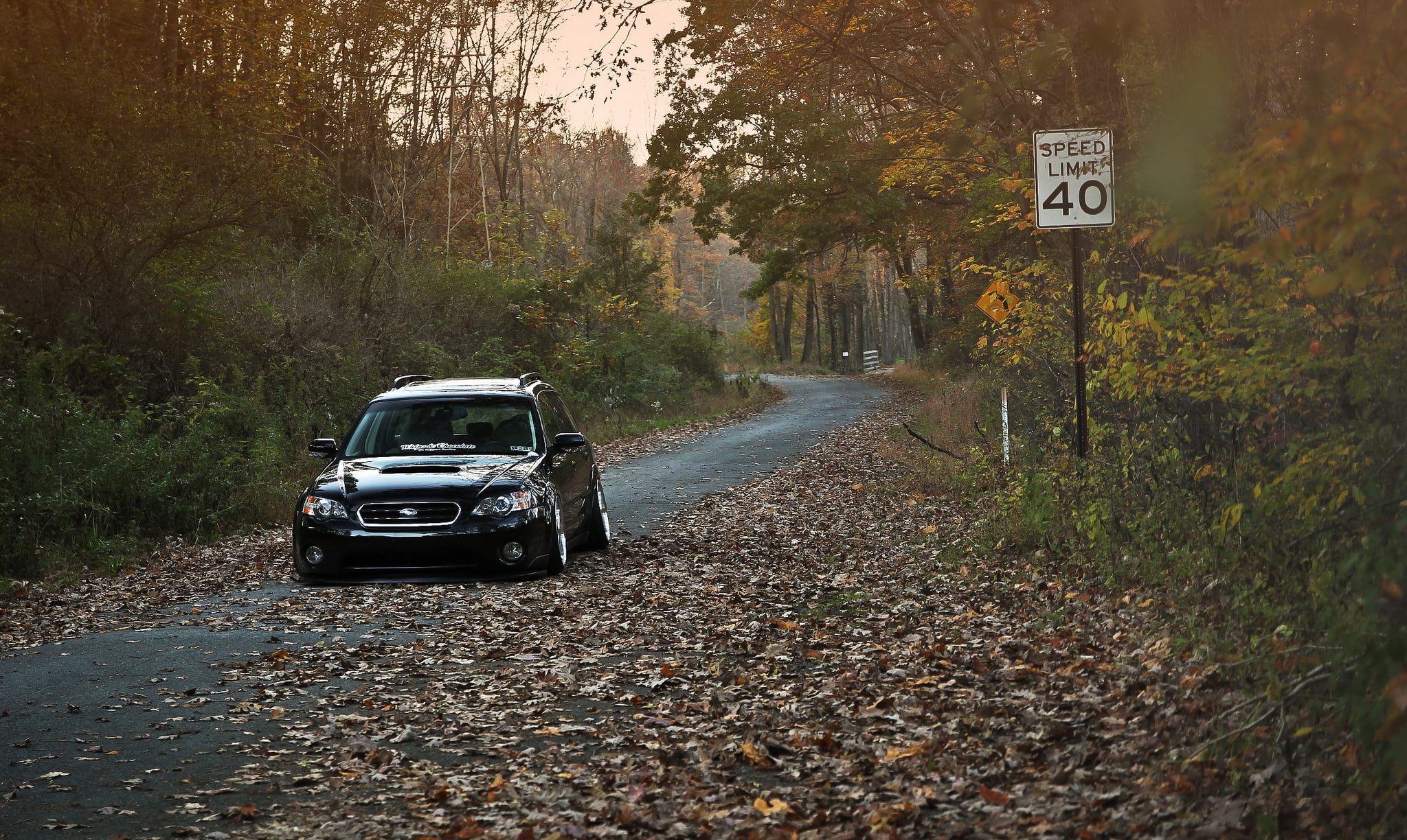 autumn, Subaru, black, stance, Outback