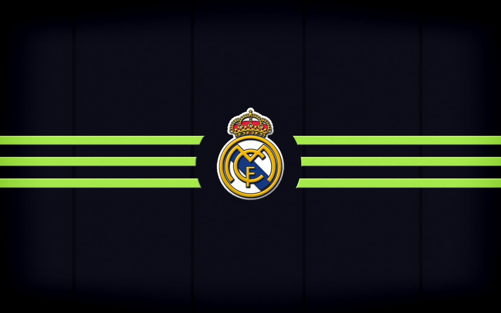Real Madrid logo, black background, illuminated, green color