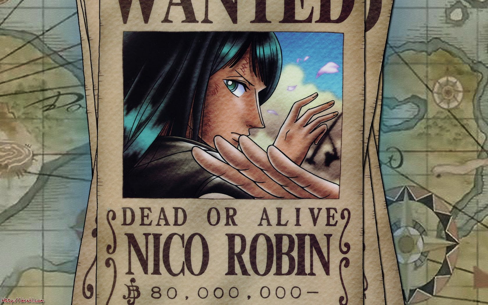 One Piece Nico Robin wanted poster digital wallpaper, Anime, text