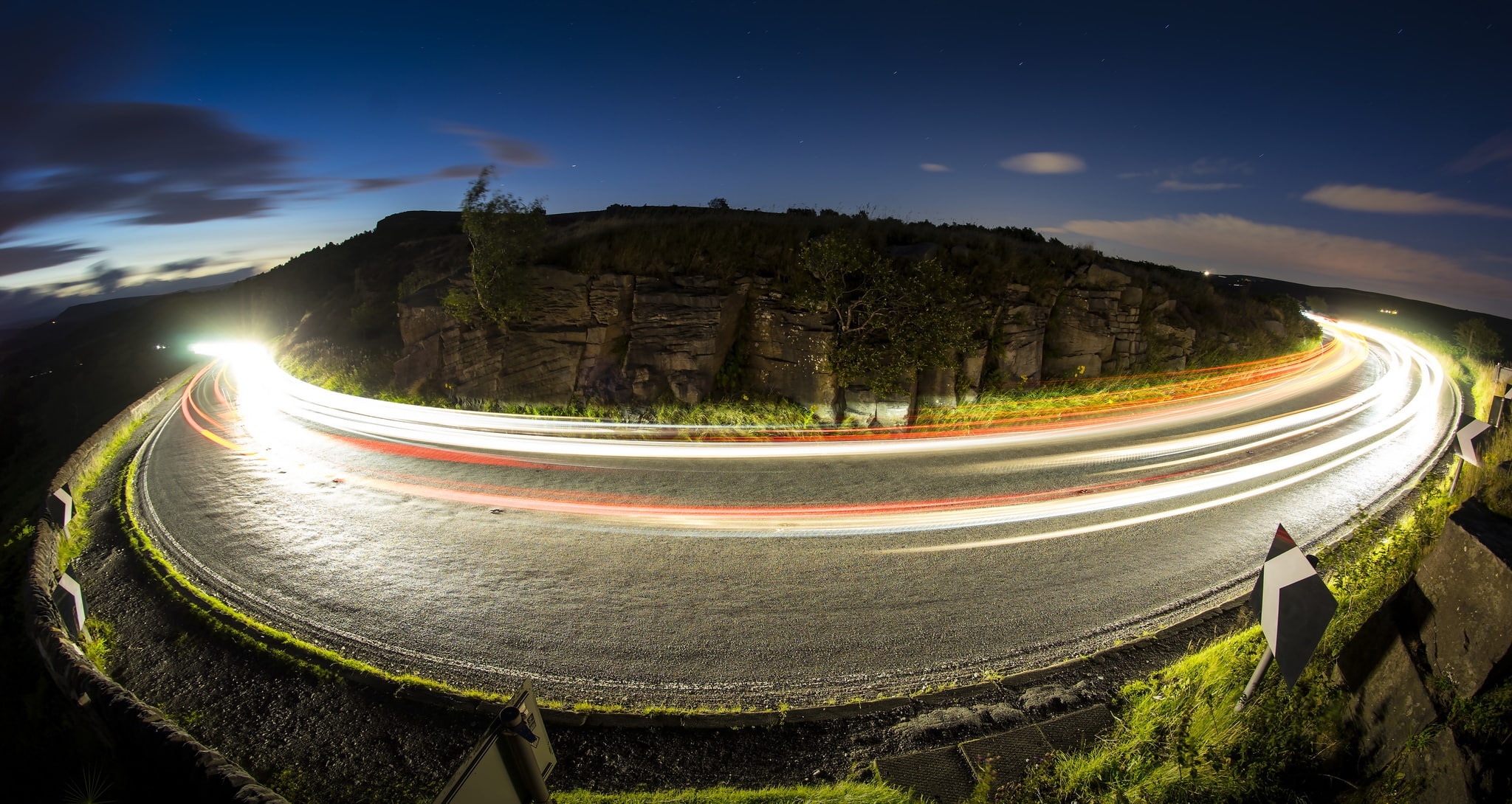 road, night, lights