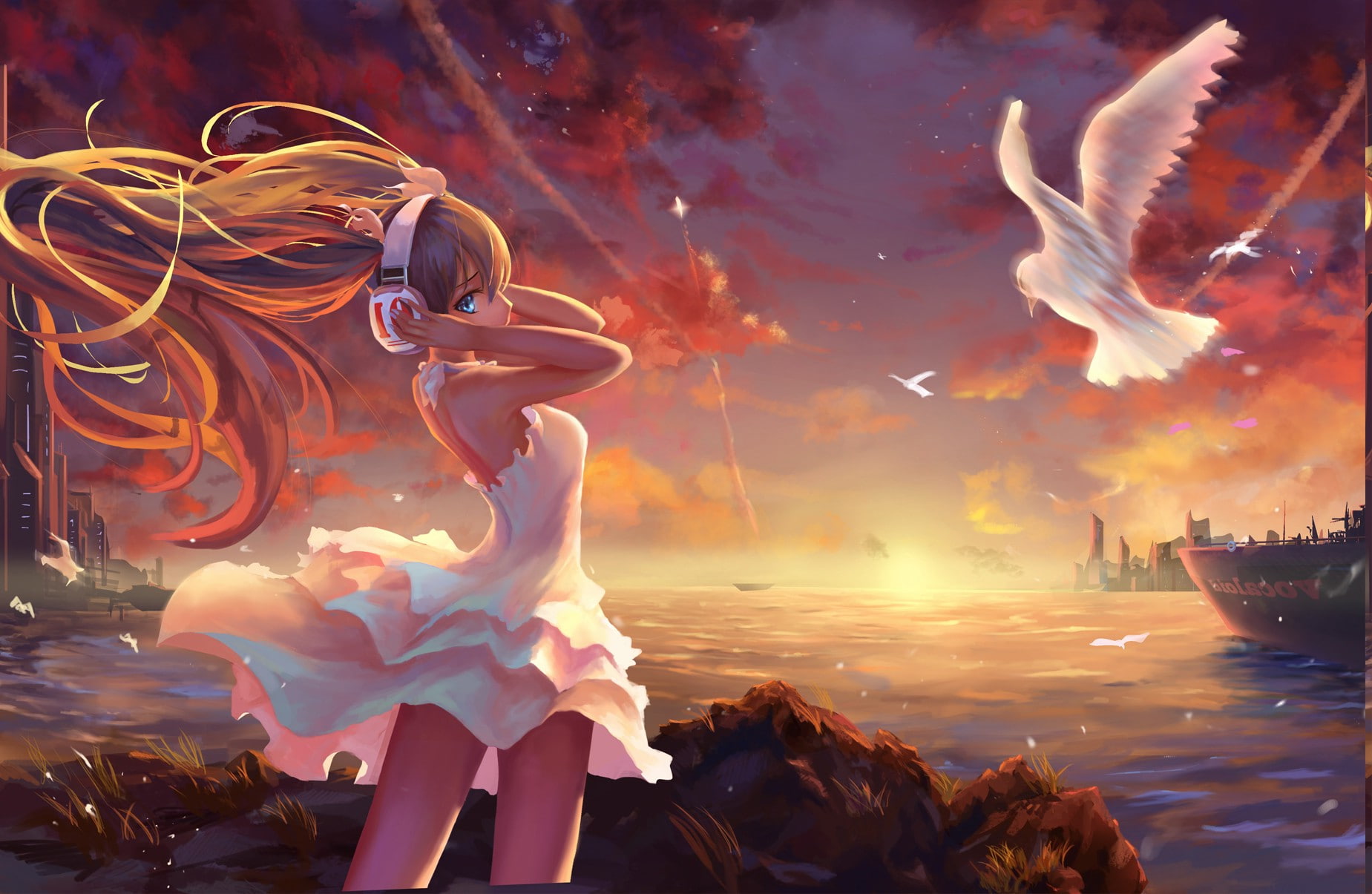 Free download | HD wallpaper: anime, Anime Girls, Blonde, doves