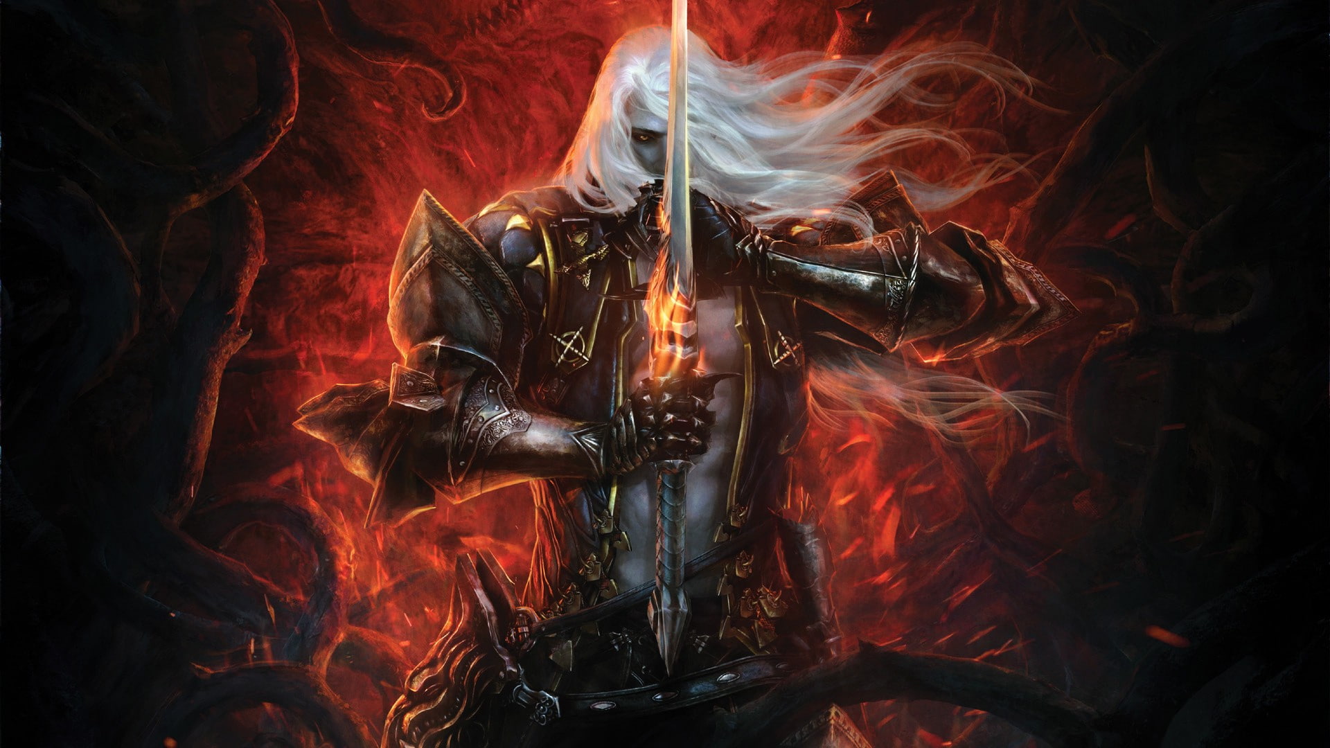 alucard, armor, art, artwork, castlevania, fantasy, games, hair