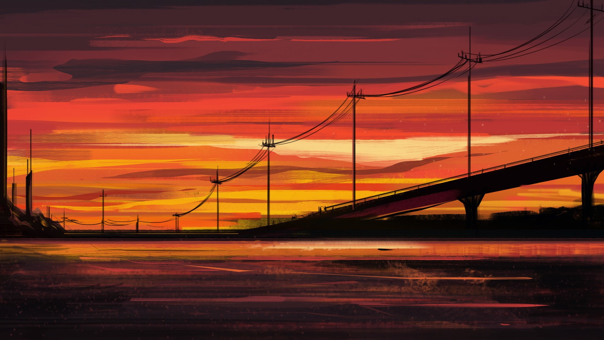 artwork, illustration, sunset, orange color, sky, connection