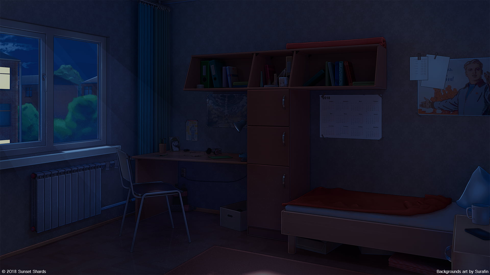 Anime, Original, Bedroom, Desk, Night