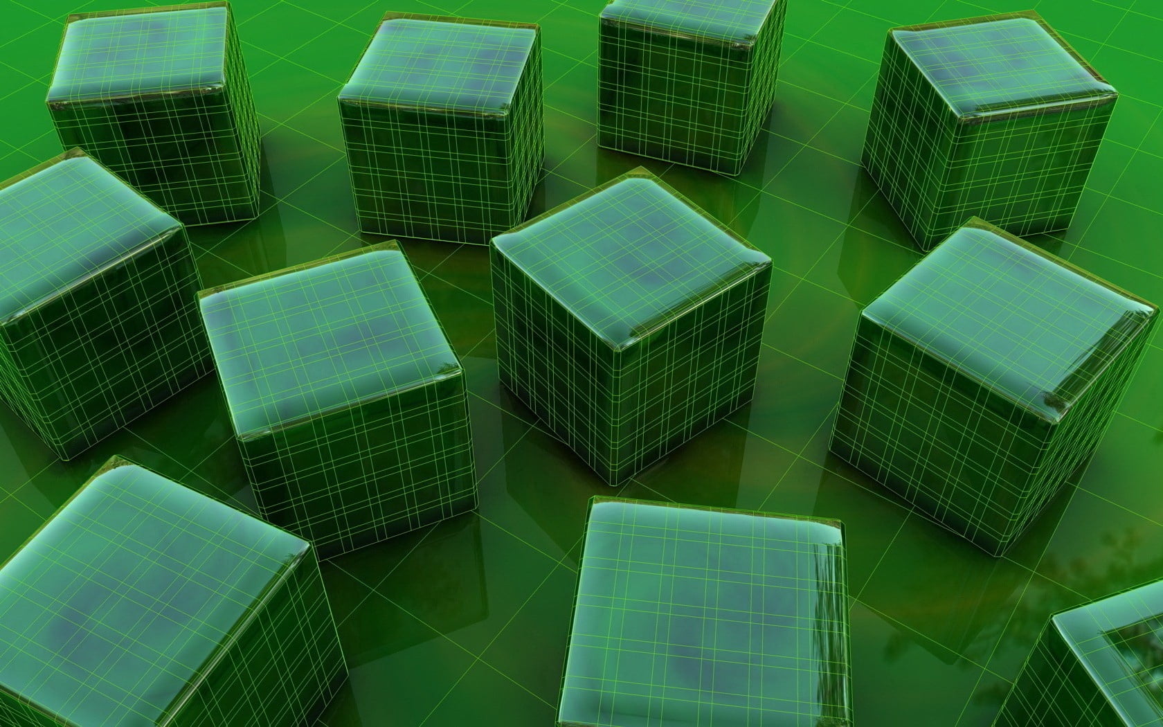 green cube decors, form, surface, gloss, plastic, three-dimensional Shape