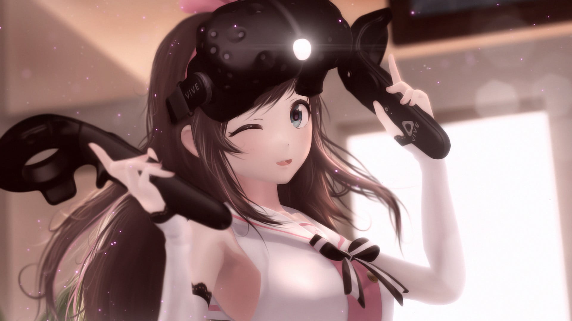 Kizuna Ai, anime girls, 3D, VR Headset, human representation