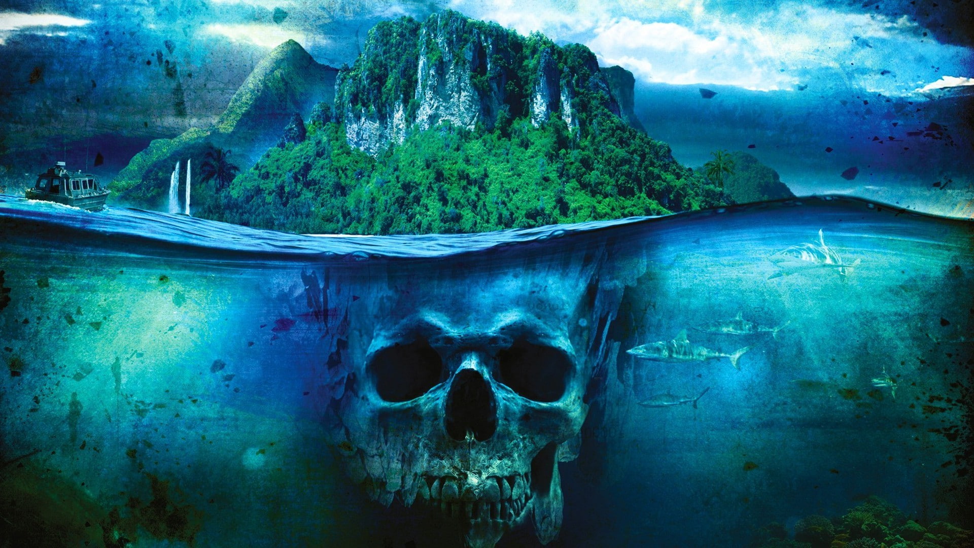 boat, fantasy Art, Far Cry 3, island, sea, shark, ship, skull