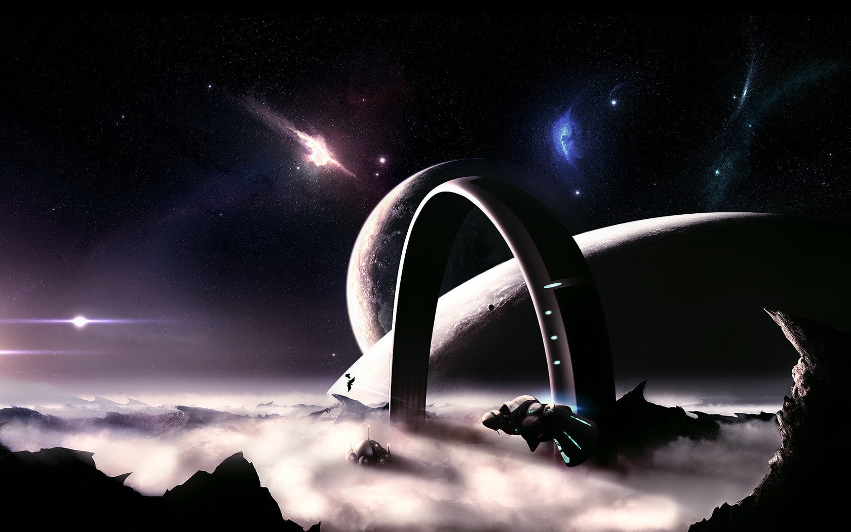 clouds outer space stars futuristic galaxies planets machines spaceships science fiction vehicles Space Galaxies HD Art