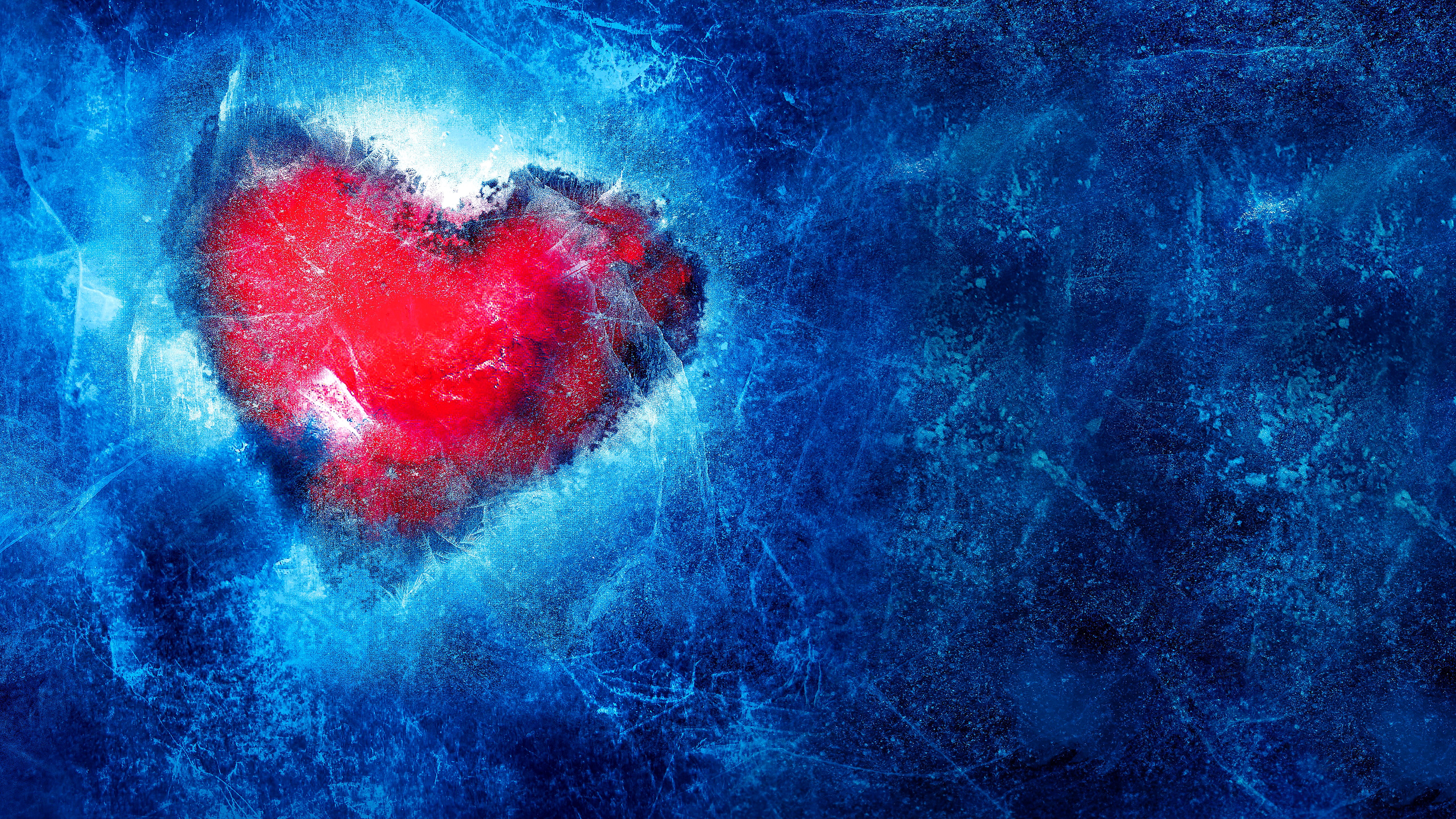 blue, red, heart, frozen, love, ice, icy, 5k, 5k uhd