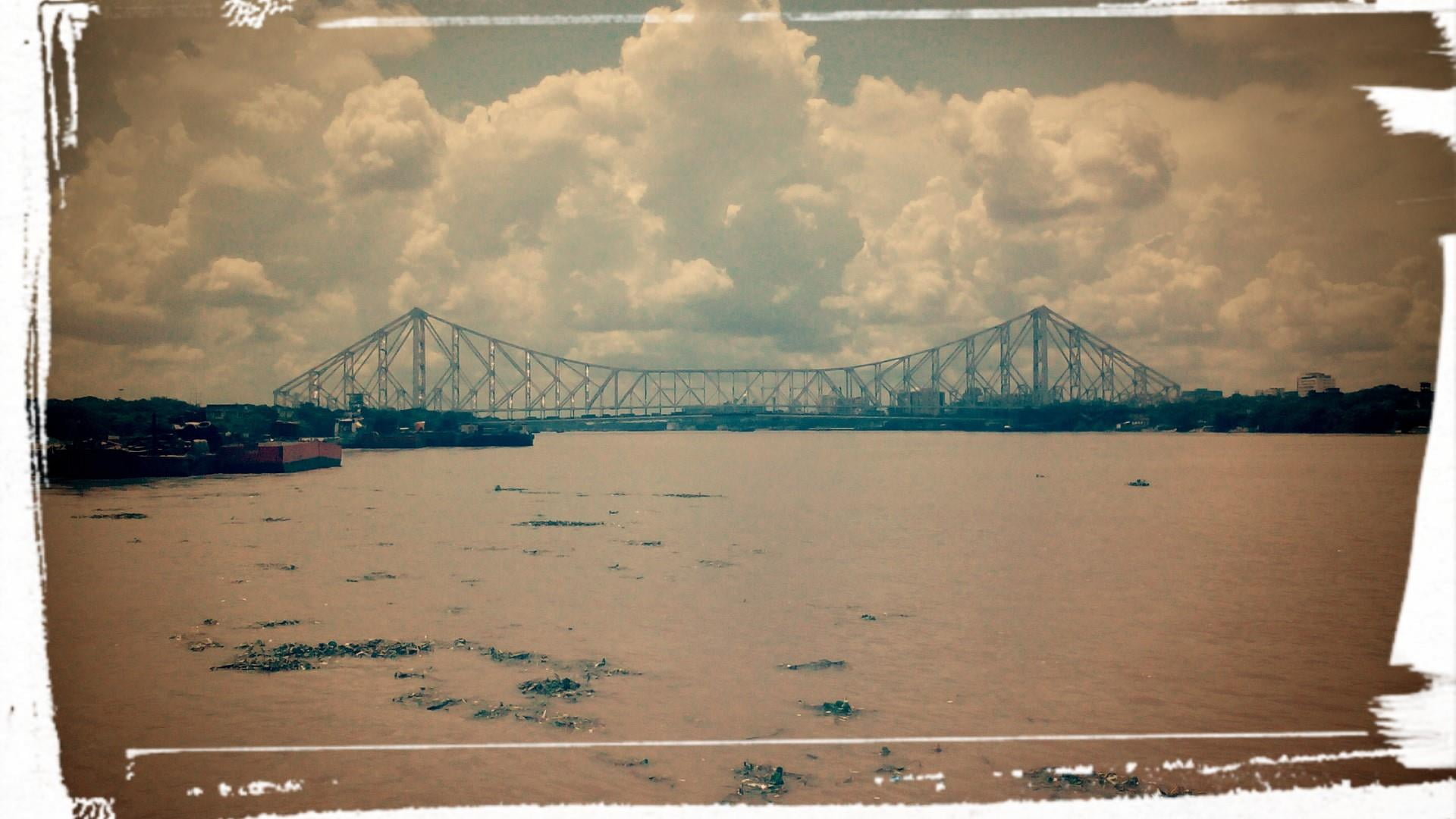 kolkata, bridge, city, cloud - sky, water, transportation, sea