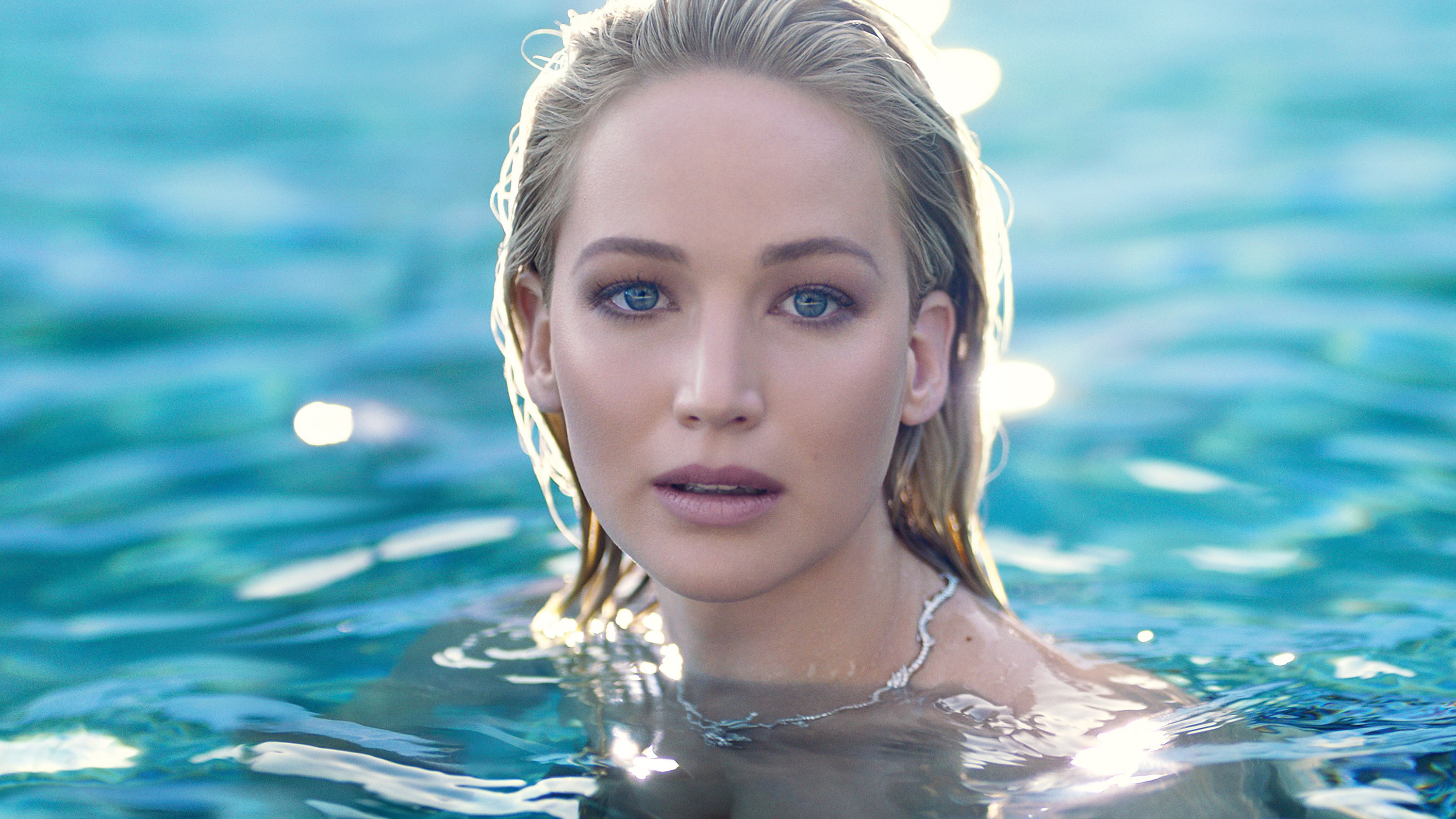 Jennifer Lawrence, portrait, headshot, one person, water, looking at camera