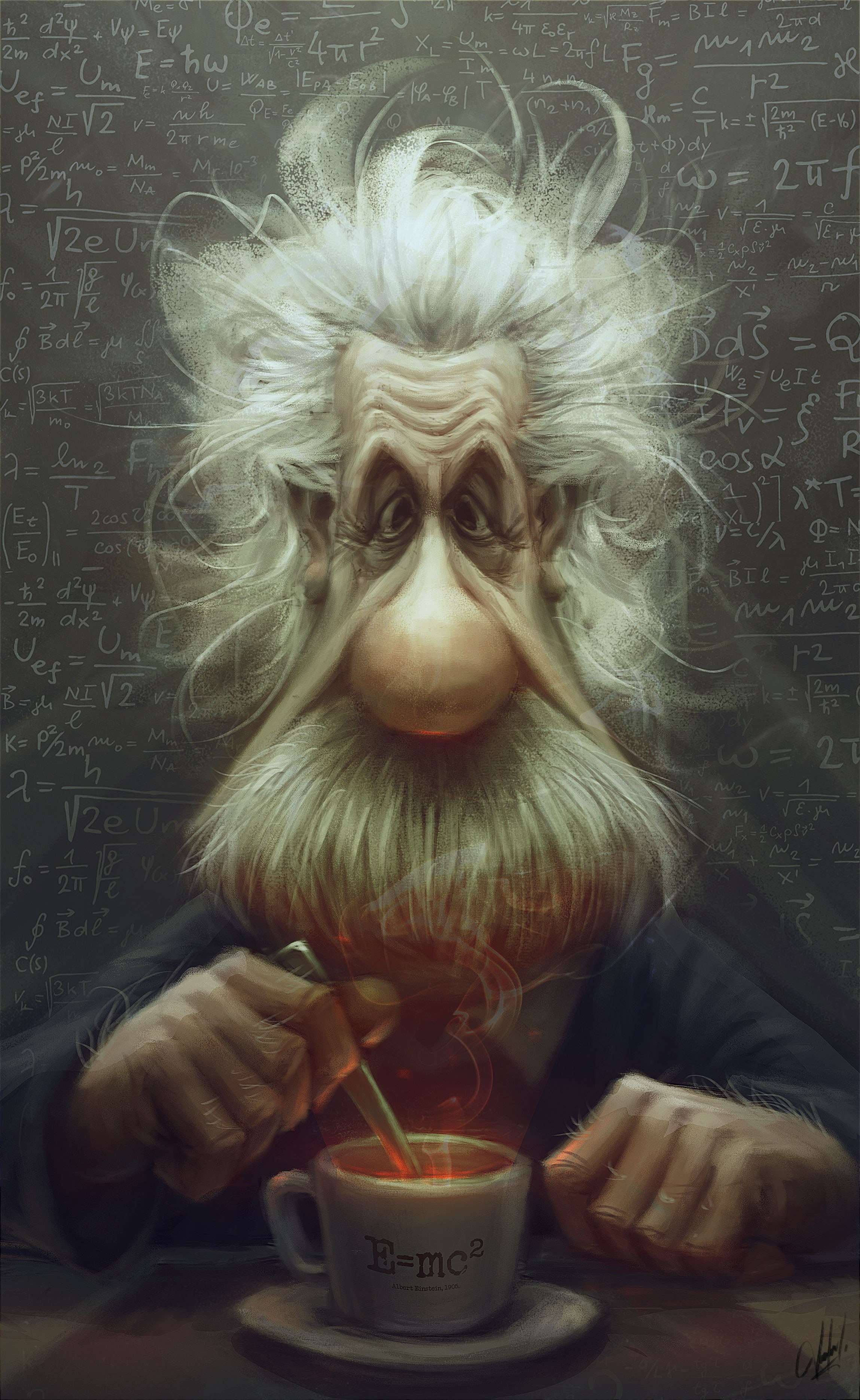 Albert Einstein, Caricature, Cartoon, Formula