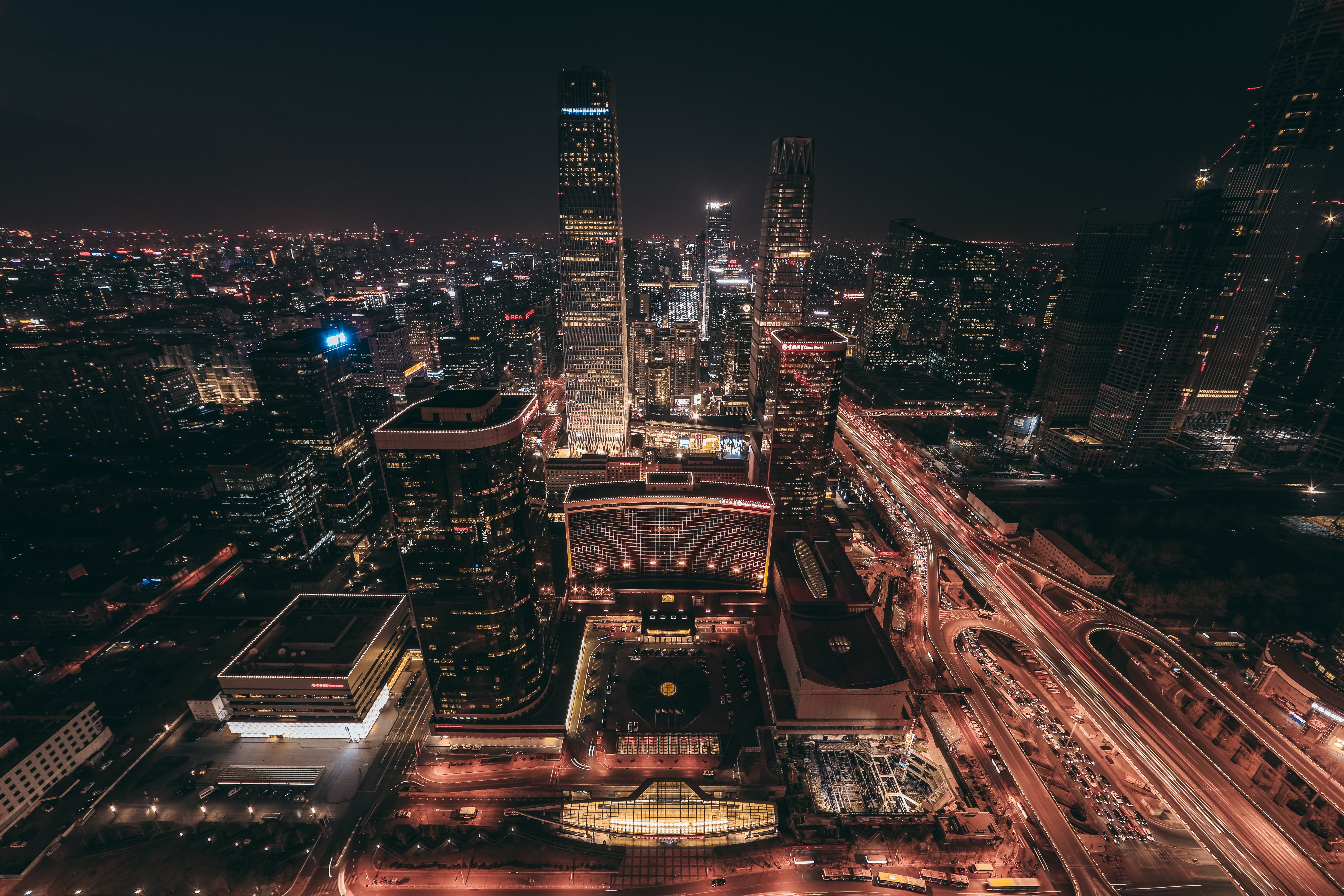 assorted-color buildings, beijing, skyscrapers, night city, top view