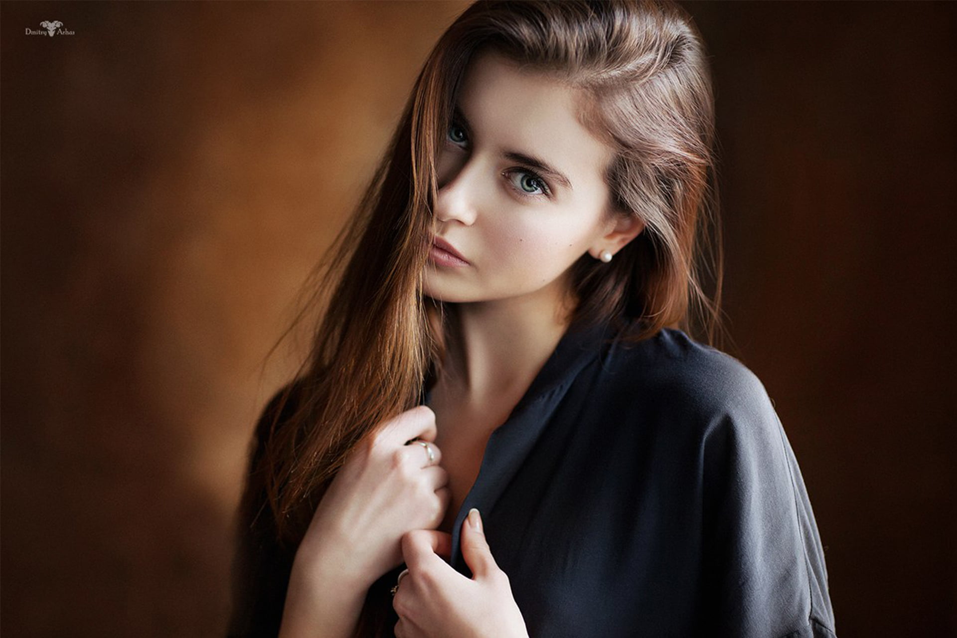 Free Download Hd Wallpaper Dmitry Arhar Silk Lingerie Hair Over One Eye Looking At Viewer