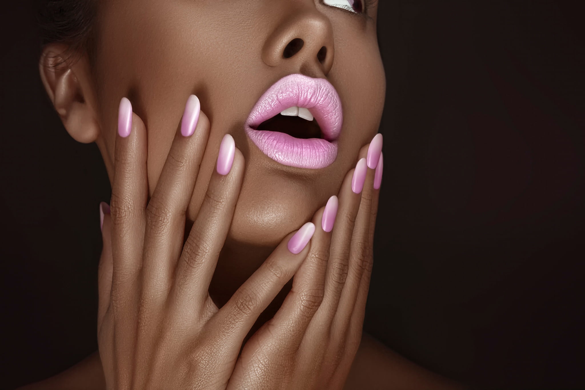 pink manicure, makeup, black, Beauty, nice, Ksusha Novikova, Retouch