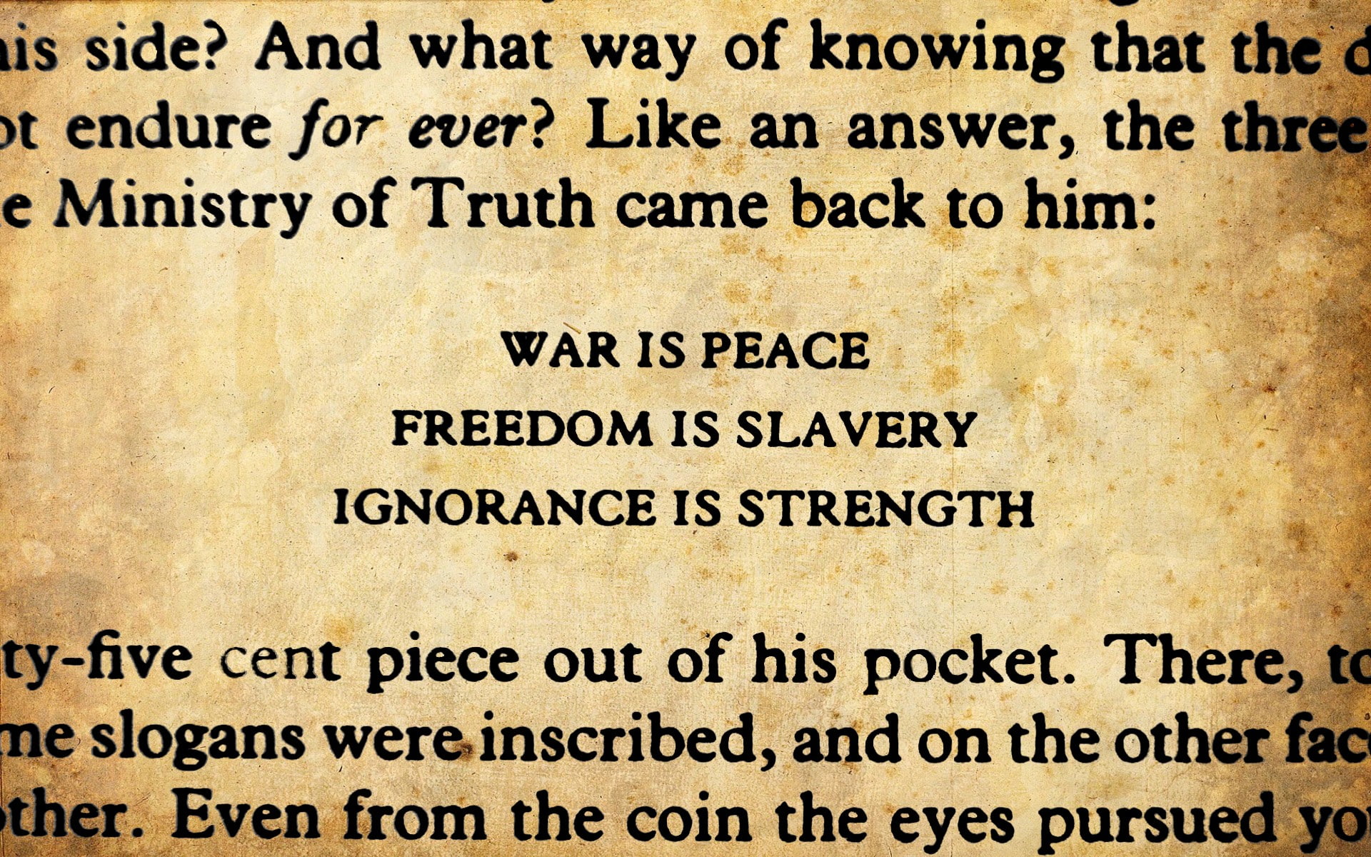 quote, 1984, George Orwell, typography, literature, paper, law