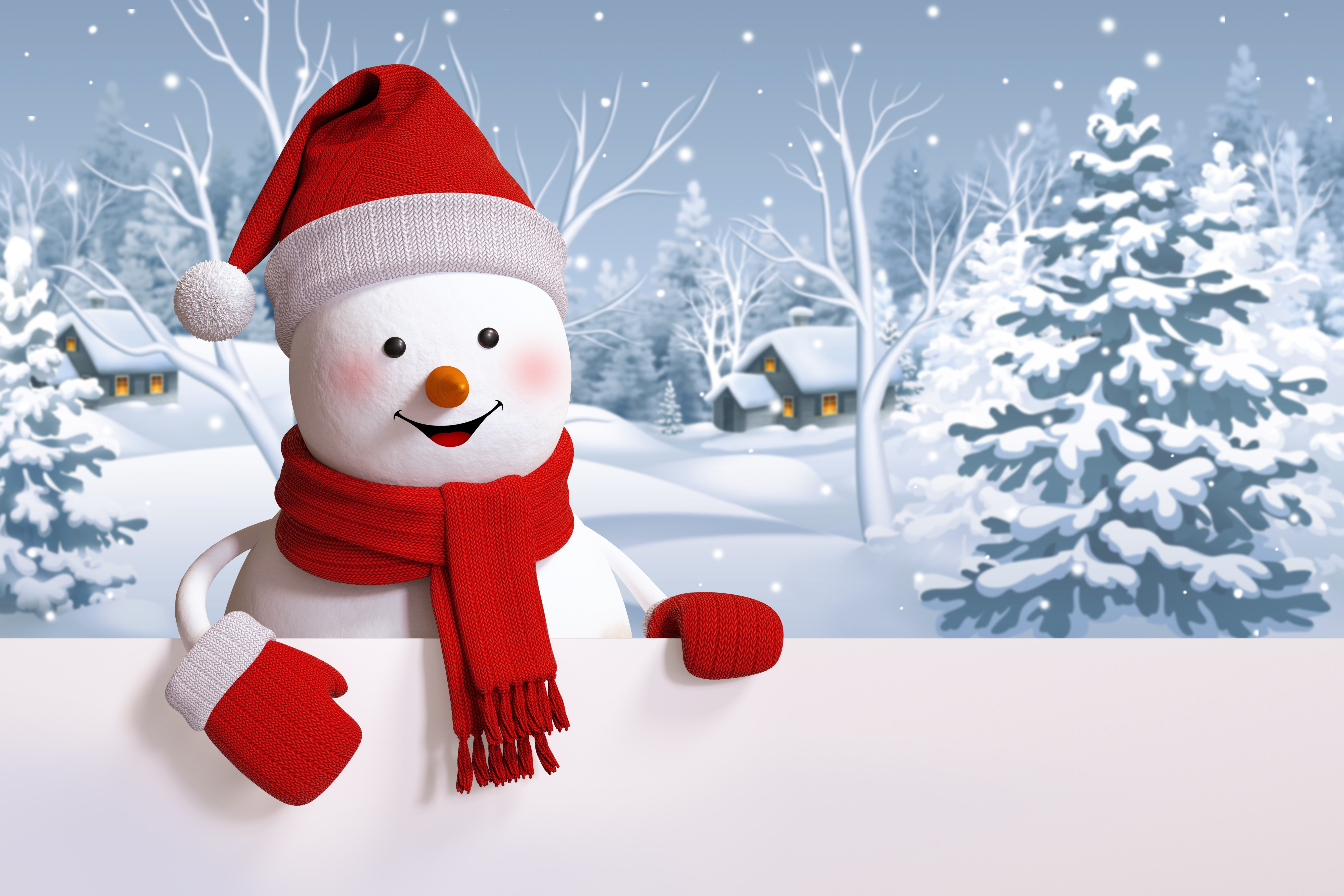 white and red snowman wallpaper, happy, winter, cute