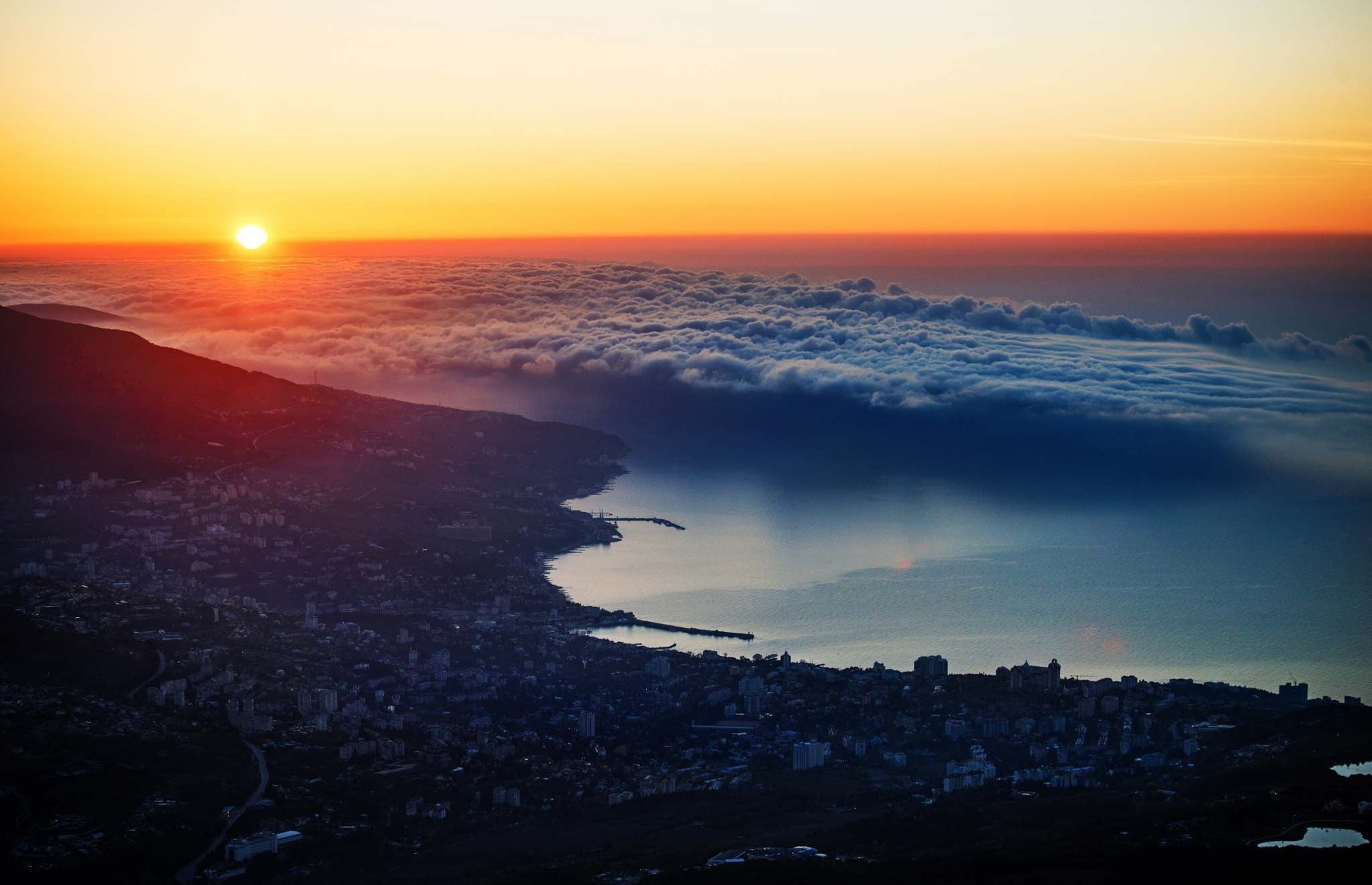 sea, clouds, mountains, the city, Crimea, Yalta, JUBK