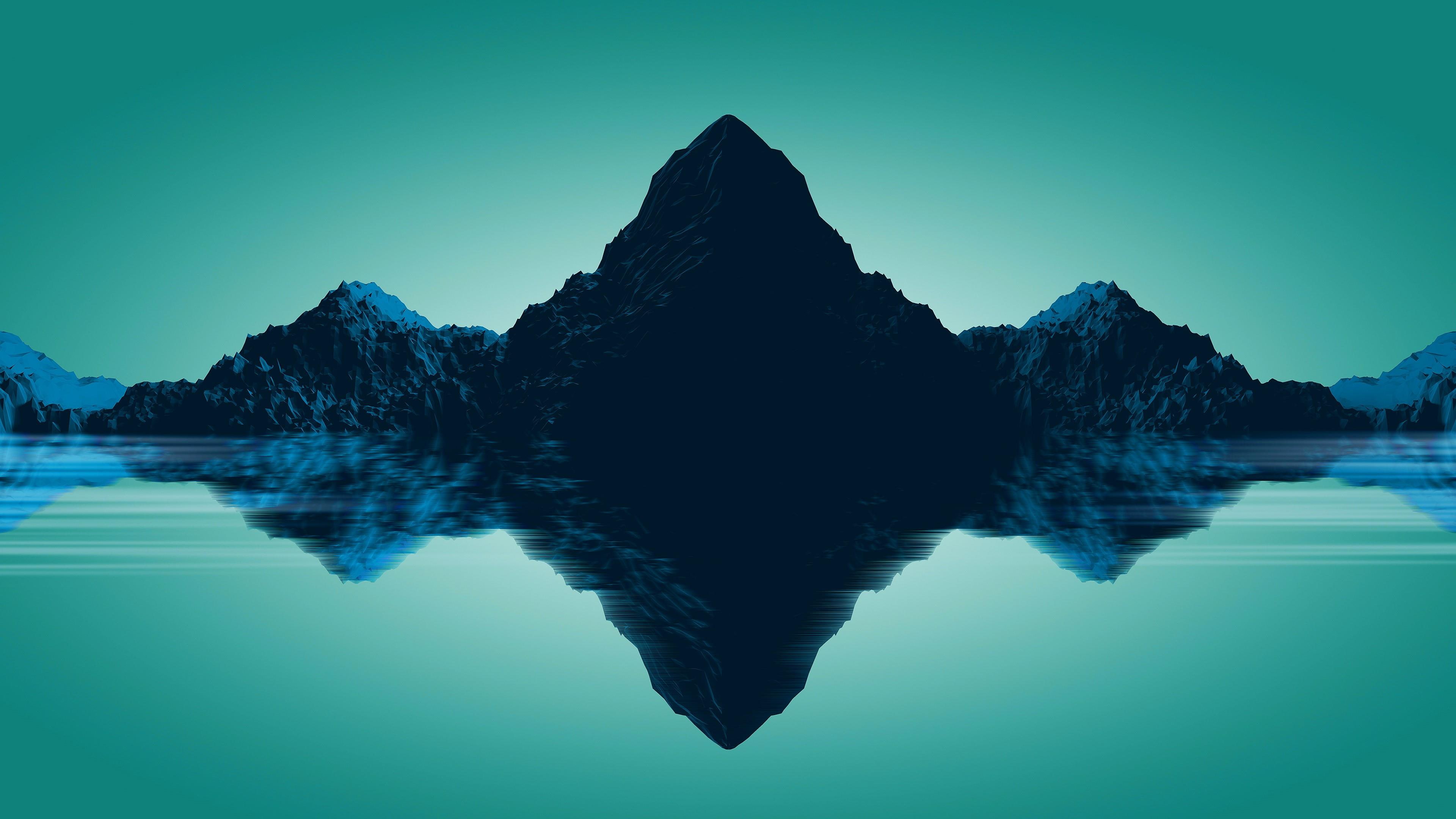 mountain, low poly art, lowpoly, mountains, reflection, digital art