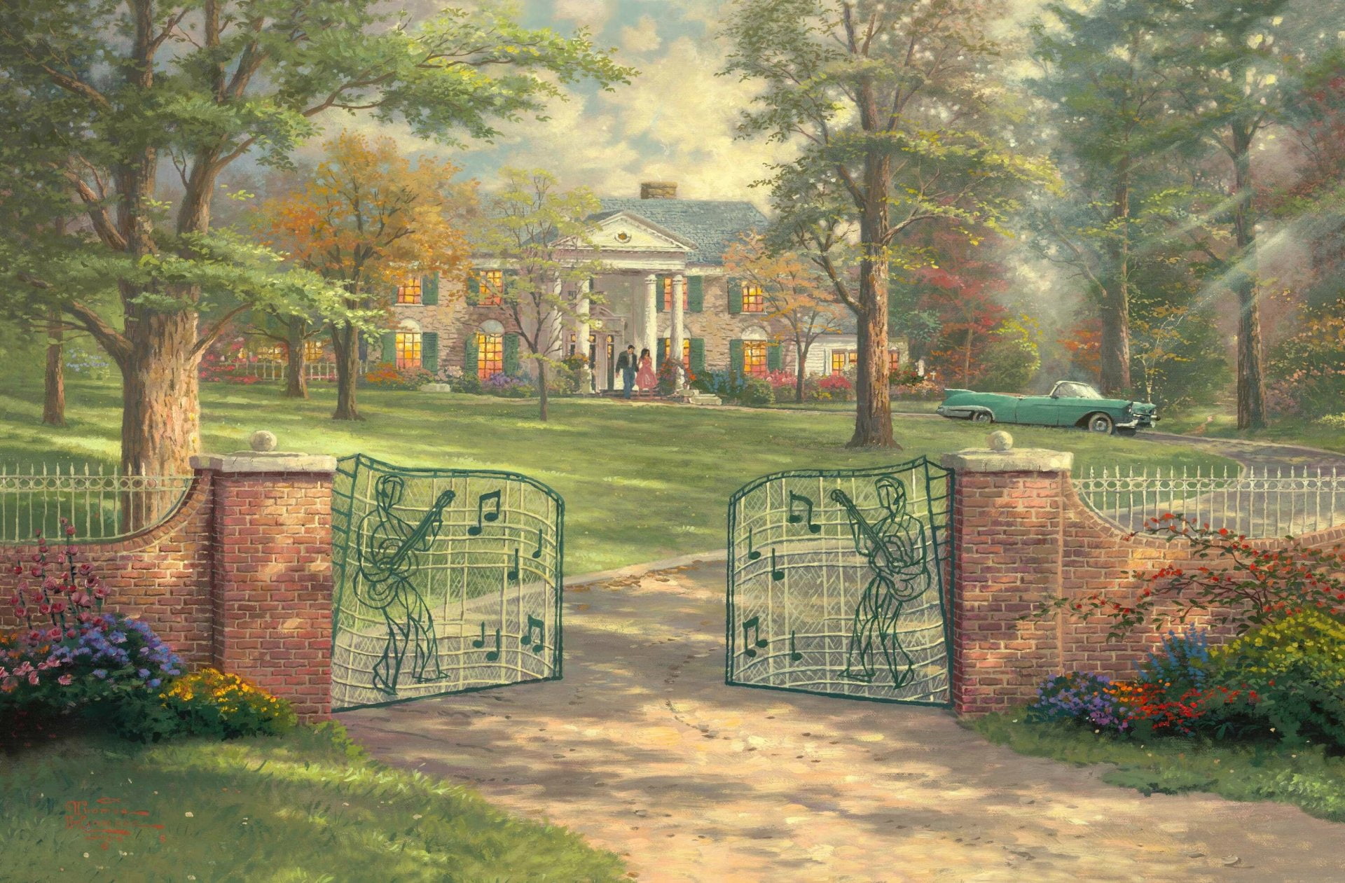 Artistic, Painting, Elvis Presley, Gate, Graceland, Mansion