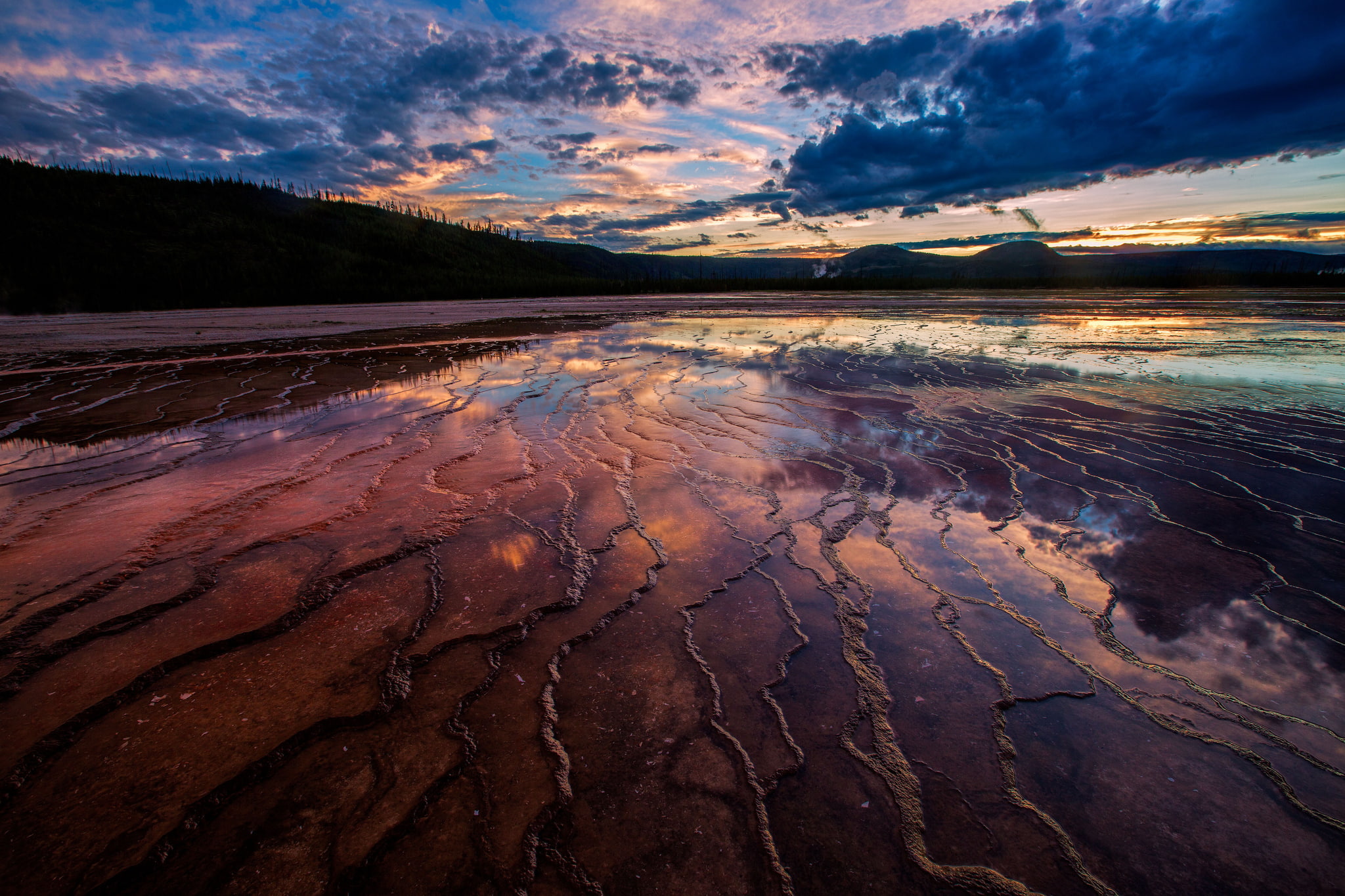 forest, beach, sunset, reflection, hills, the evening, tide