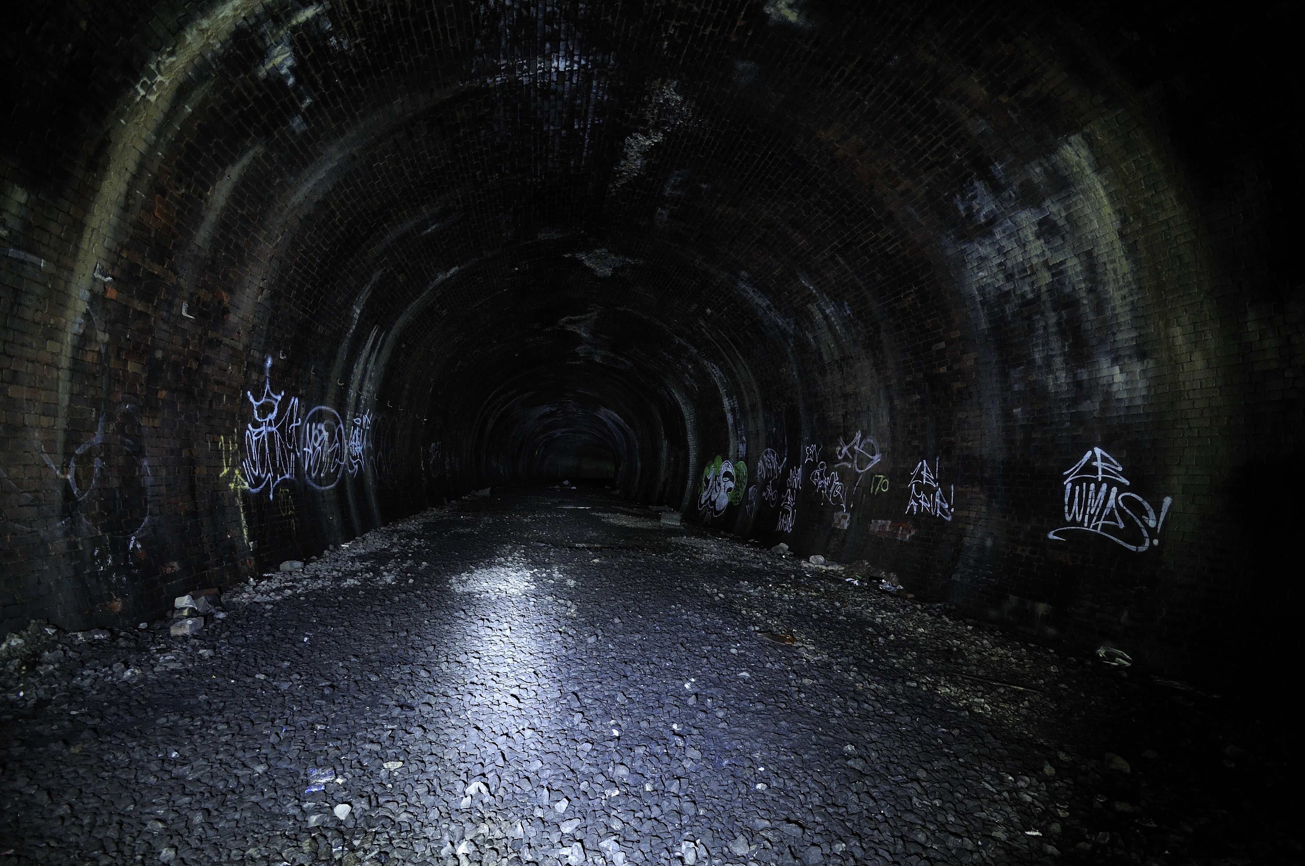 concrete tunnel, dark, night, graffiti, the way forward, direction