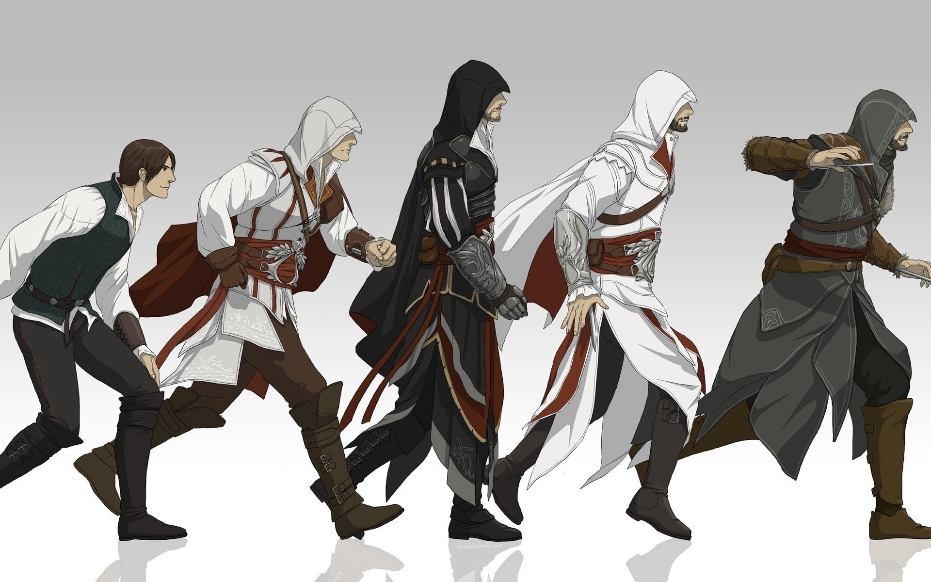 five men in black and white coats illustration, assassins creed revelations