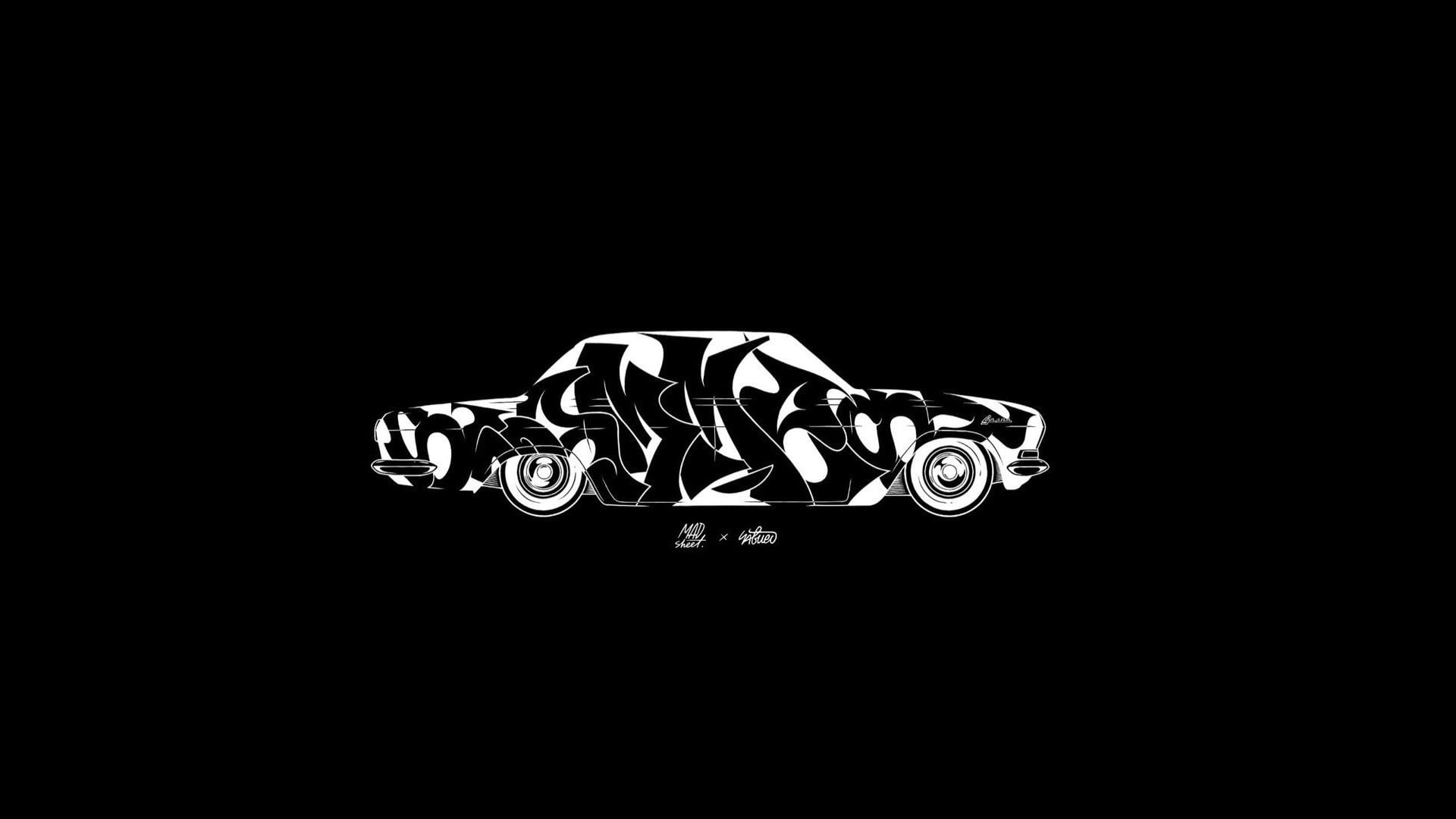 Minimalism, Car, Art, Black, White, Volga, GAZ-24