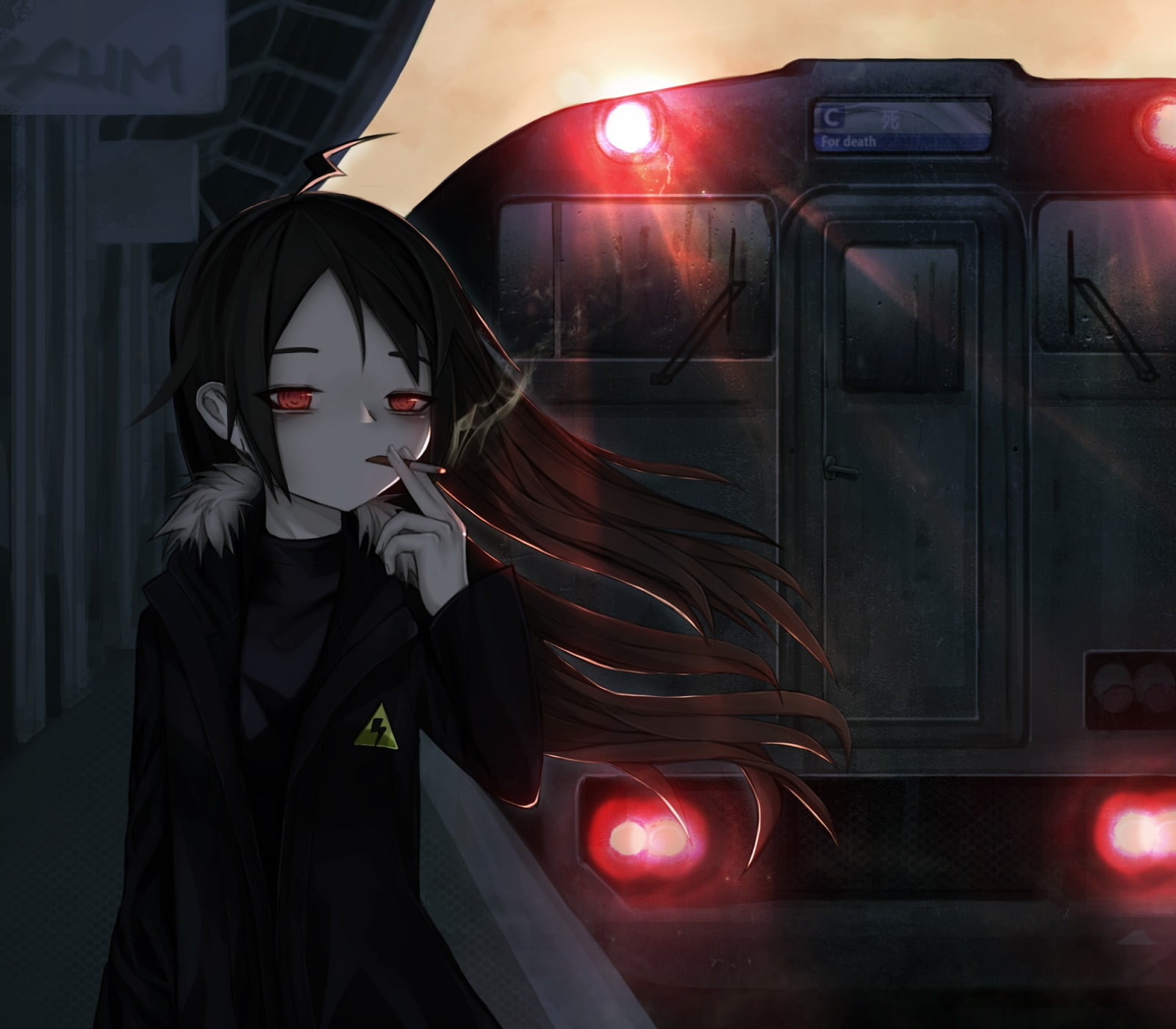 anime girls, long hair, cigarettes, smoking, smoke, transportation