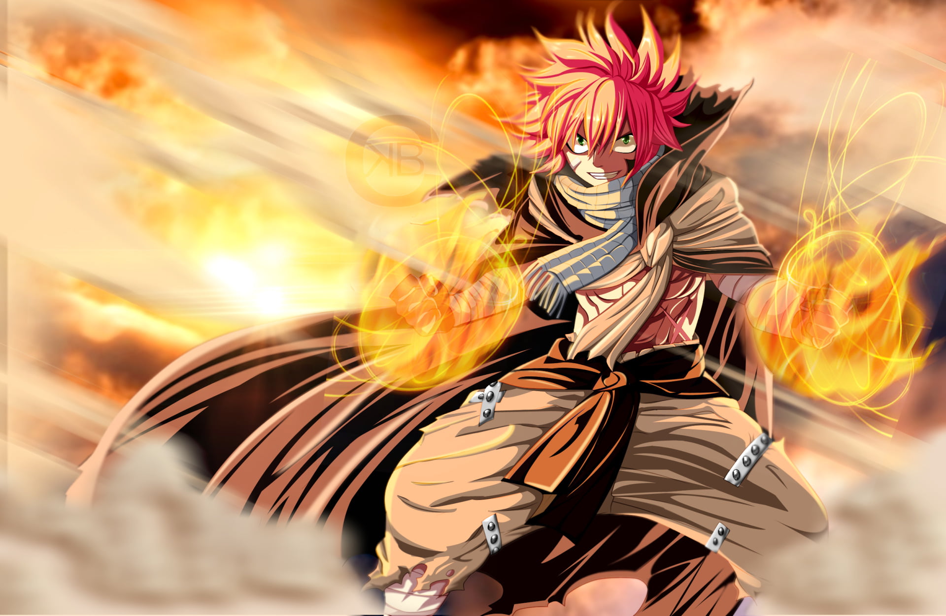 red haired male anime character wallpaper, Fairy Tail, Fire, Natsu Dragneel