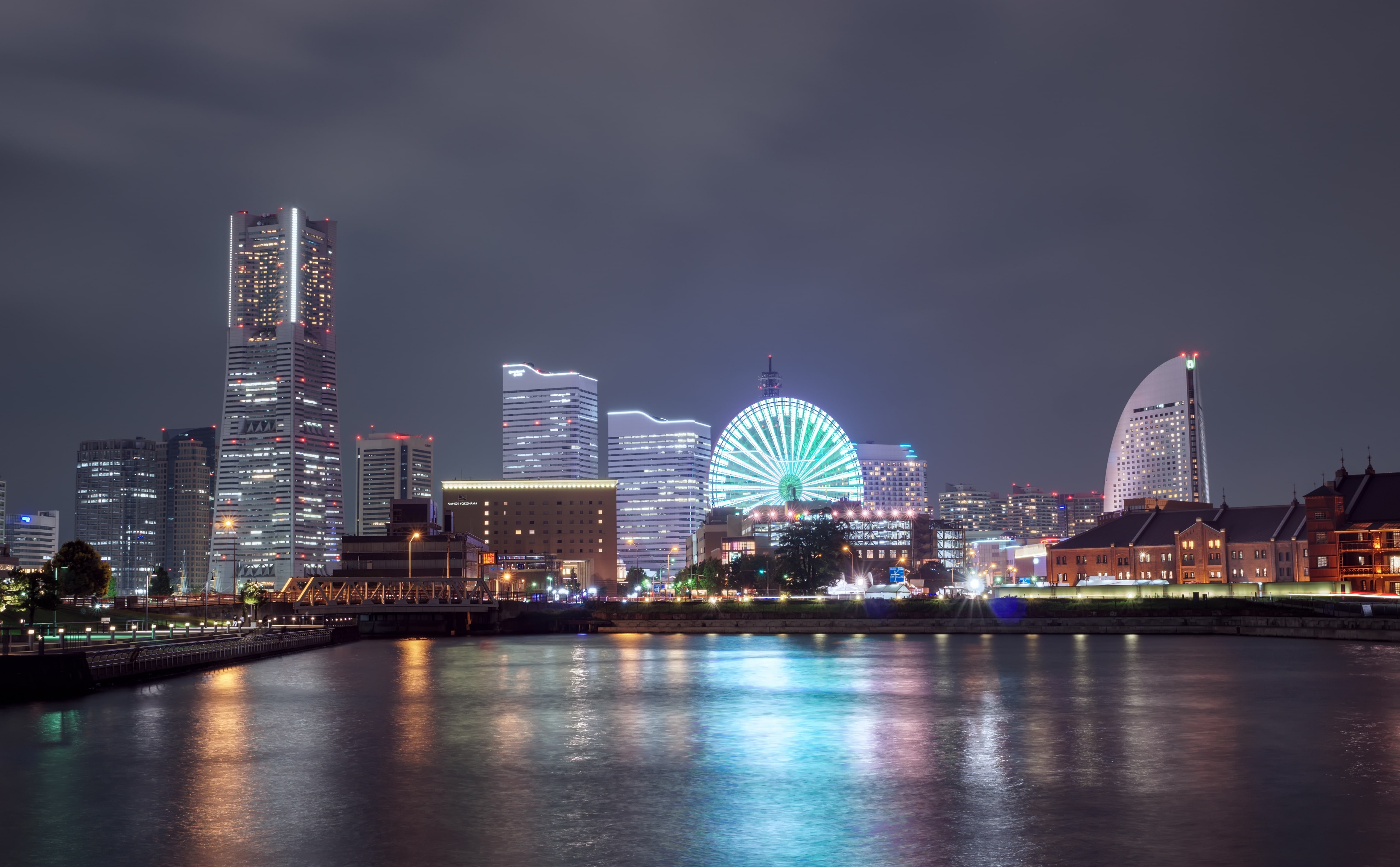 Yokohama City, Japan, Asia, Travel, Night, Tower, Long, Wheel