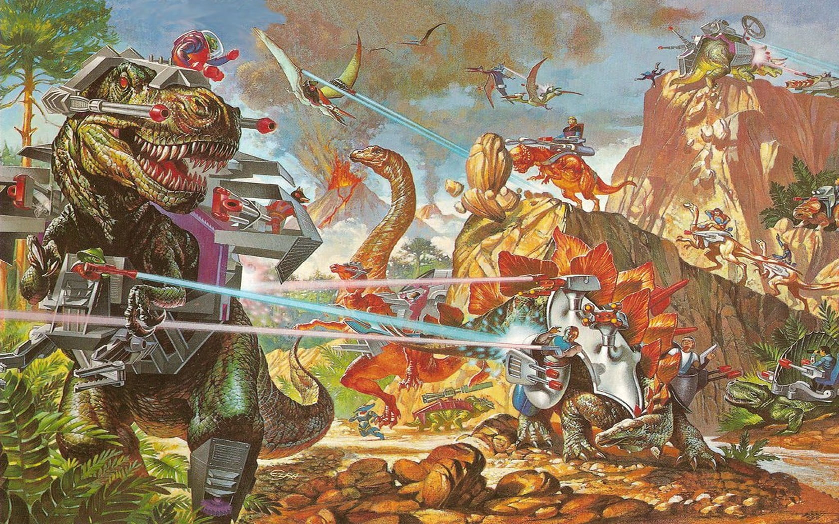 green dinosaur painting, dinosaurs, lasers, Dino Riders, representation