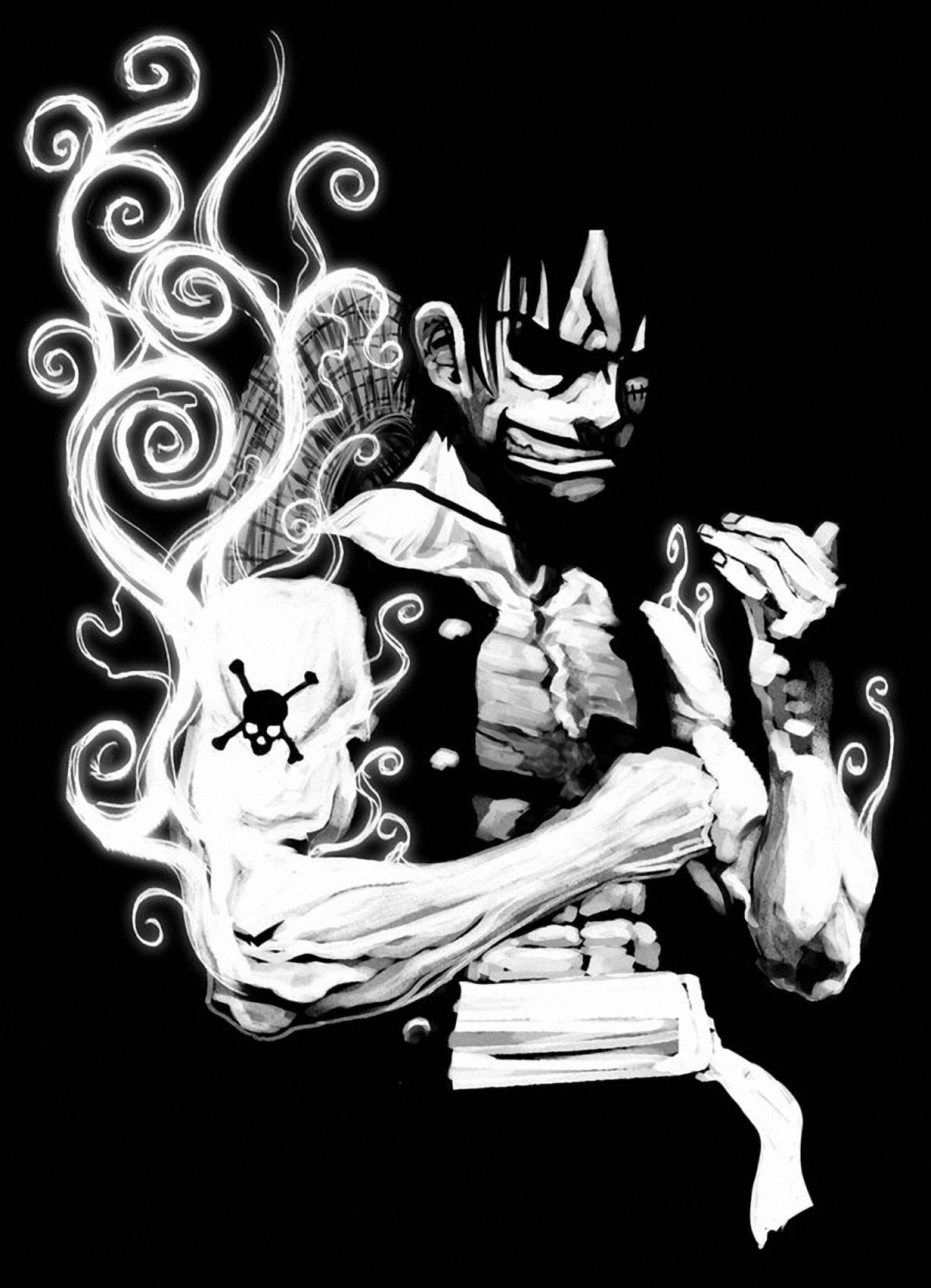 black and white one piece monkey d luffy 1350x1868  Anime One Piece HD Art