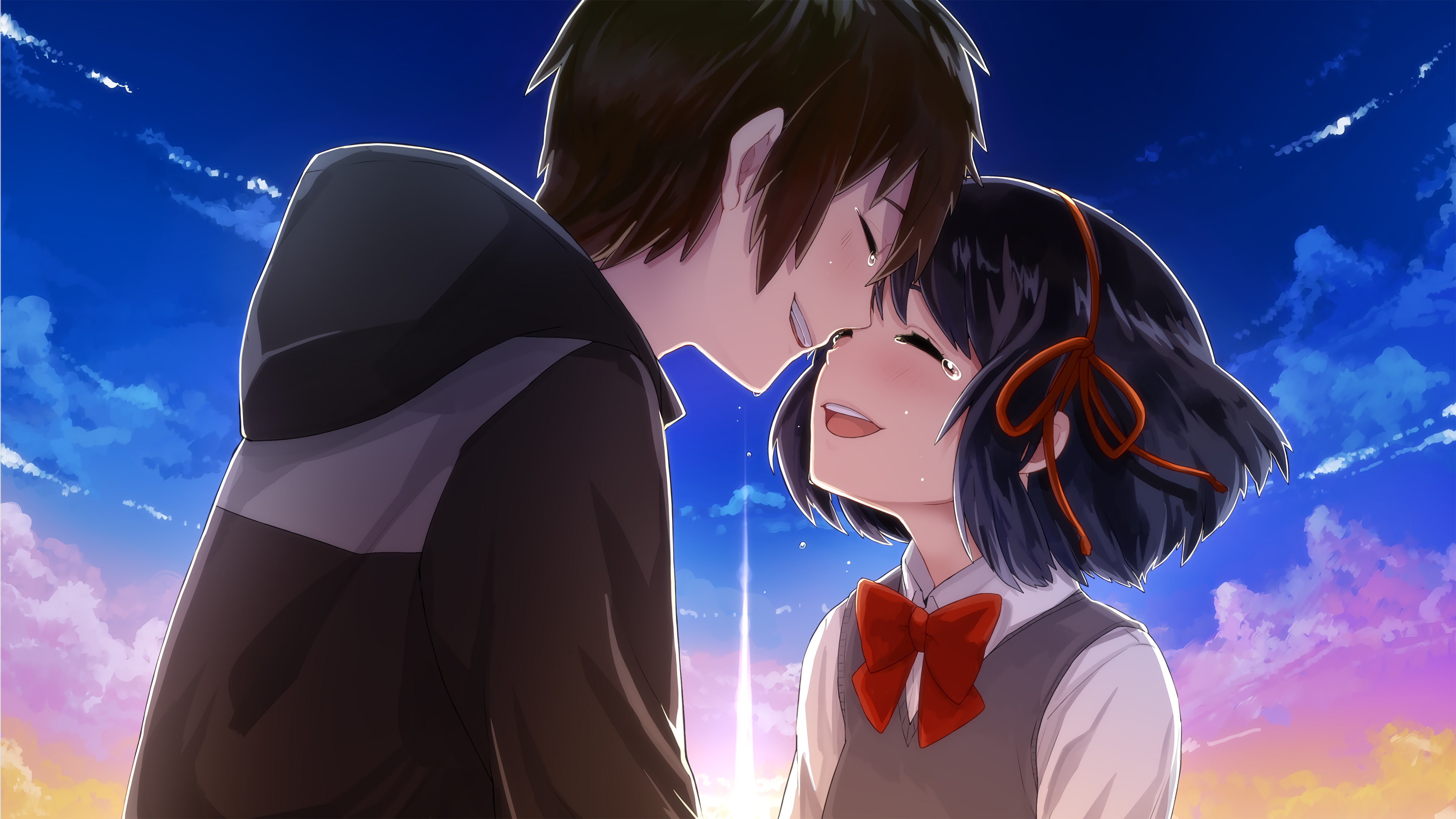Romantic love couple tears 2017 Anime Poster 4K Ul.., women, sky